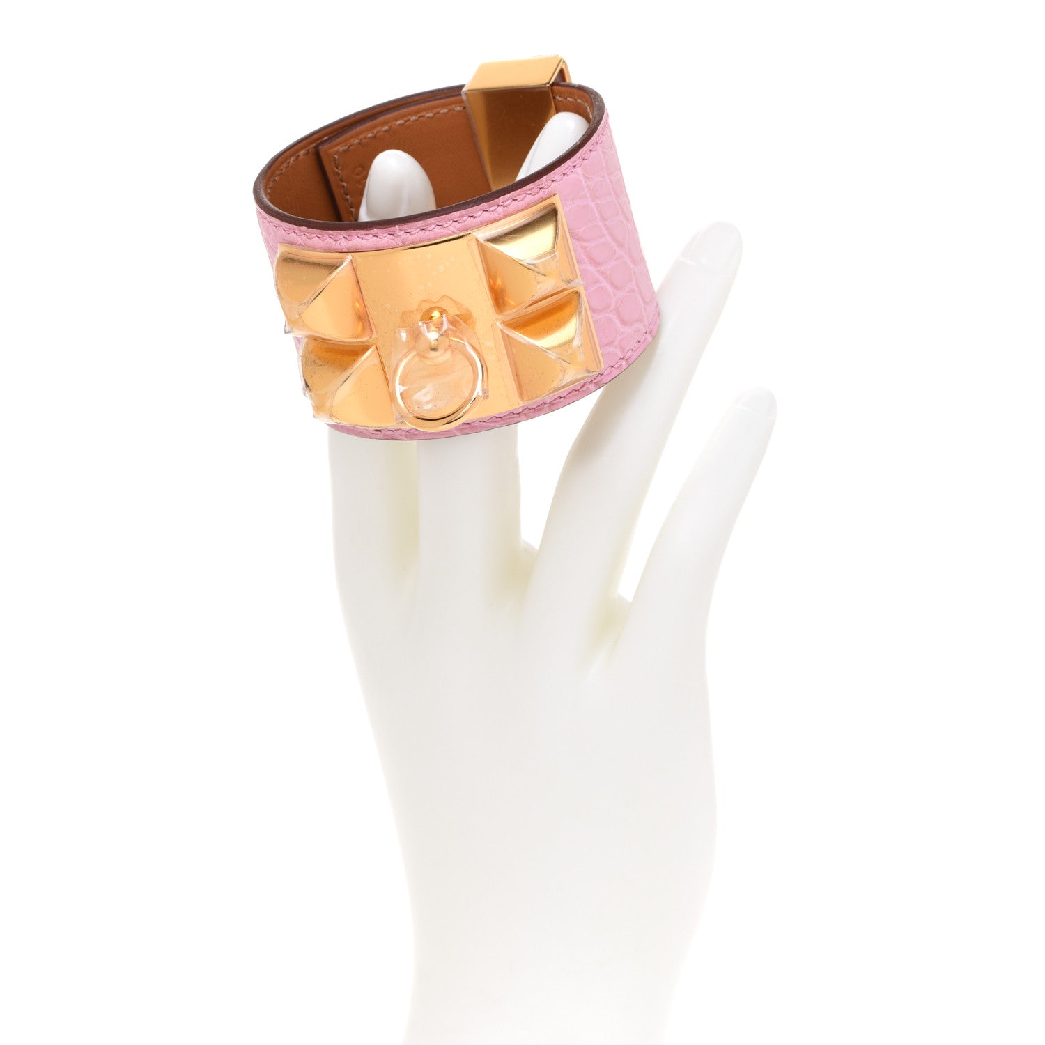 Hermes Matte Alligator Collier De Chien CDC Bracelet T1 5P Pink 2 of 7