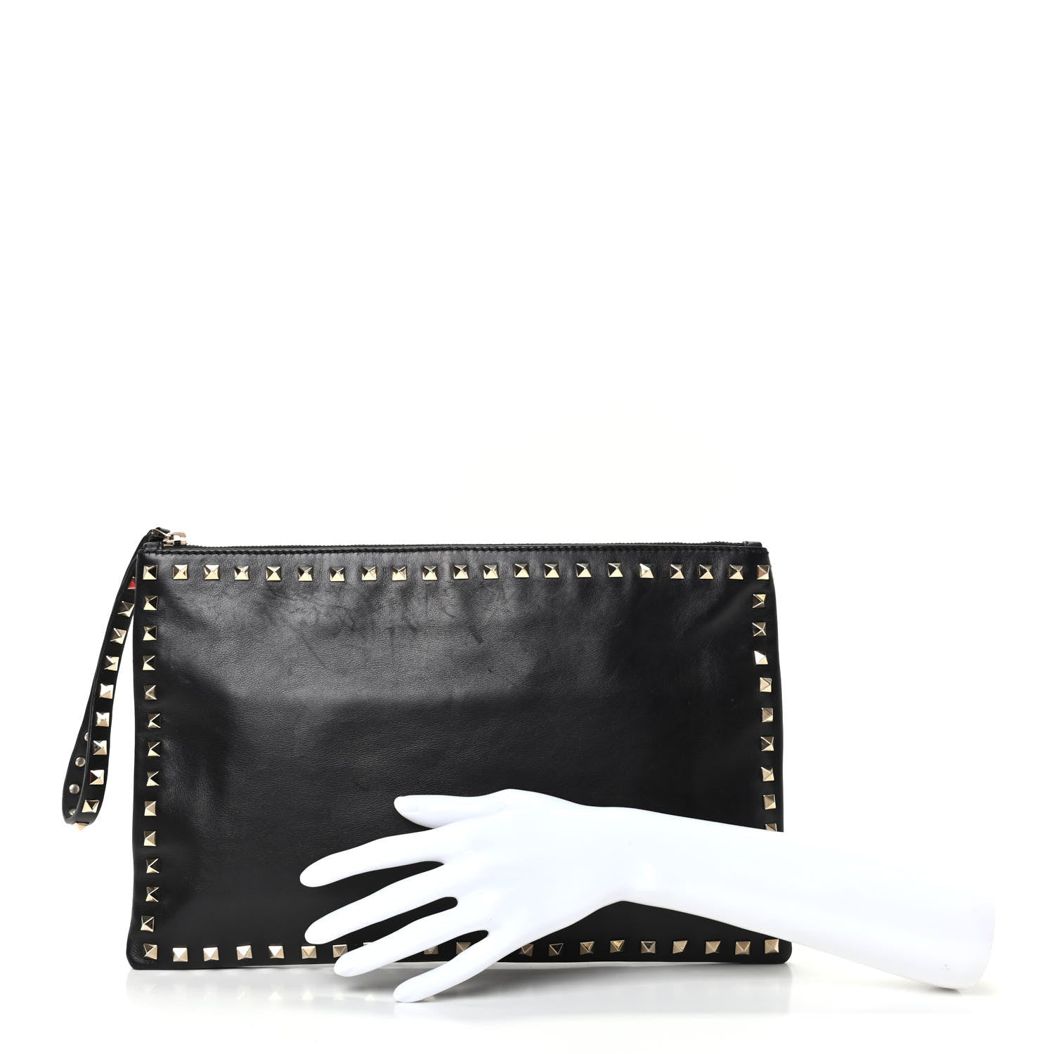 Valentino Garavani Vitello Large Rockstud Zip Wristlet Pouch Black 2 of 6