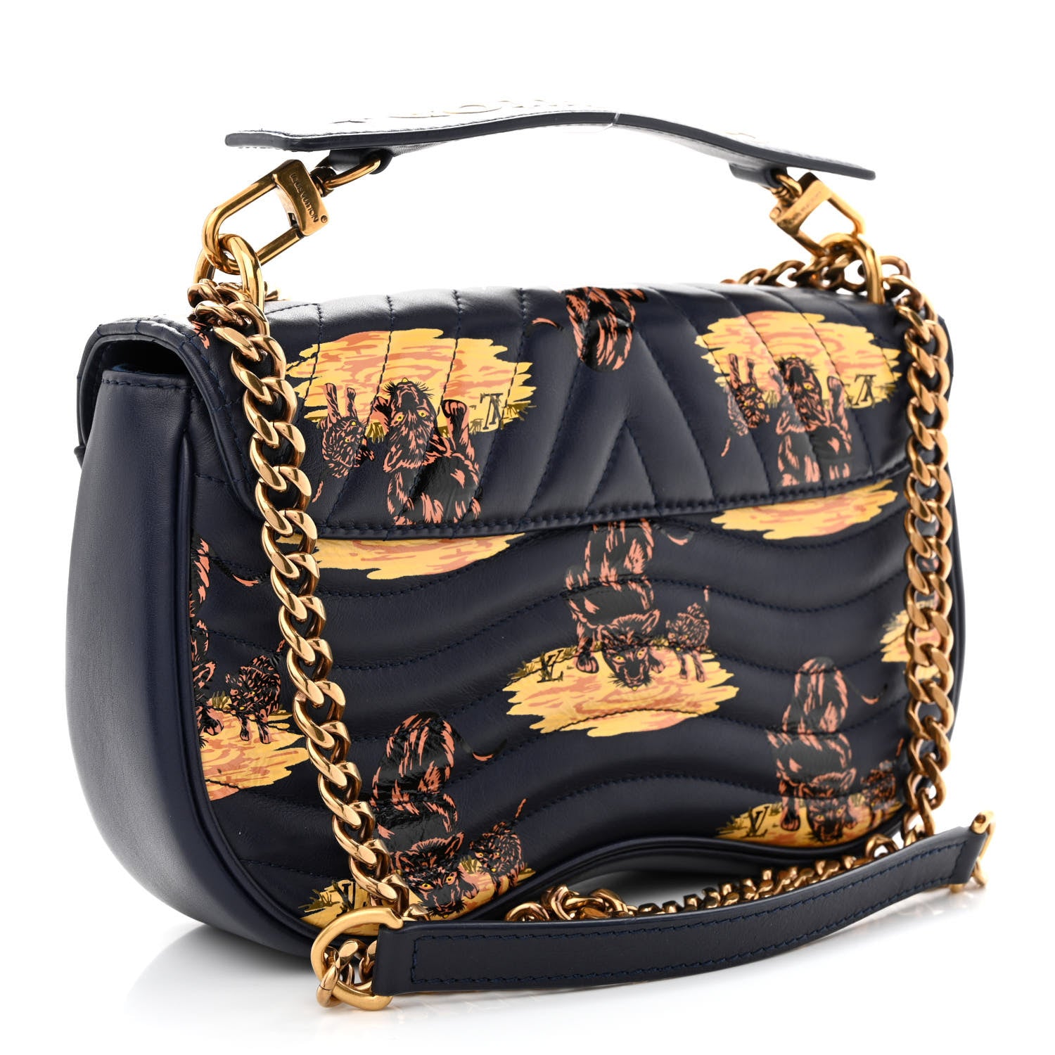Louis Vuitton Calfskin Leopard Print New Wave Chain MM Navy 4 of 11