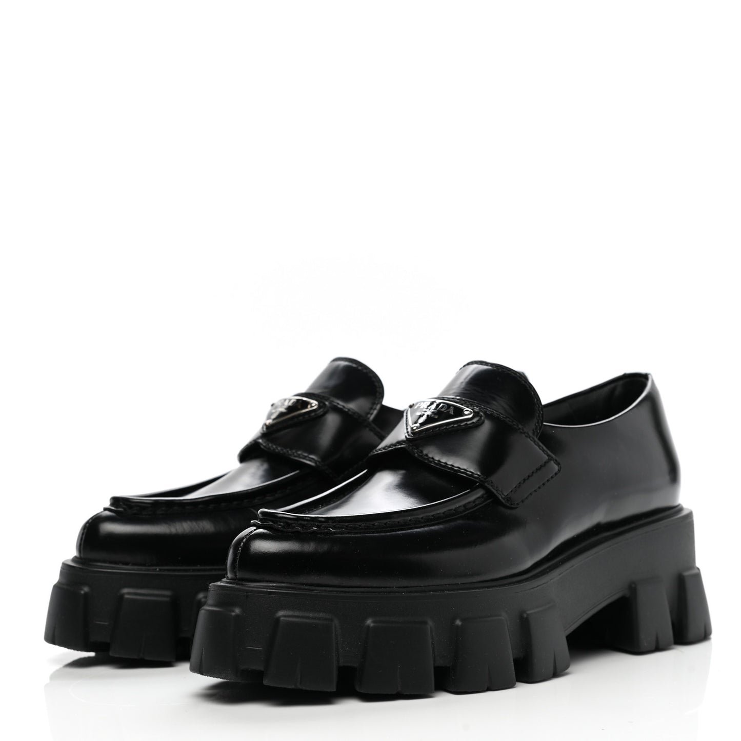 Spazzolato Triangle Logo Monolith Pointy 55mm Loafers 36.5 Black