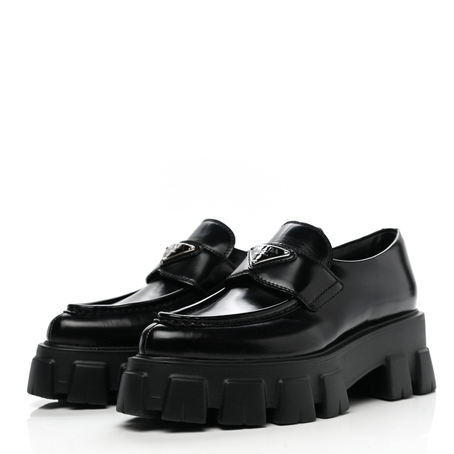 Prada Spazzolato Triangle Logo Monolith Pointy 55mm Loafers 36.5 Black 3 of 9