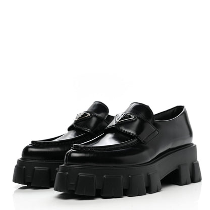 Prada Spazzolato Triangle Logo Monolith Pointy 55mm Loafers 36.5 Black 3 of 9