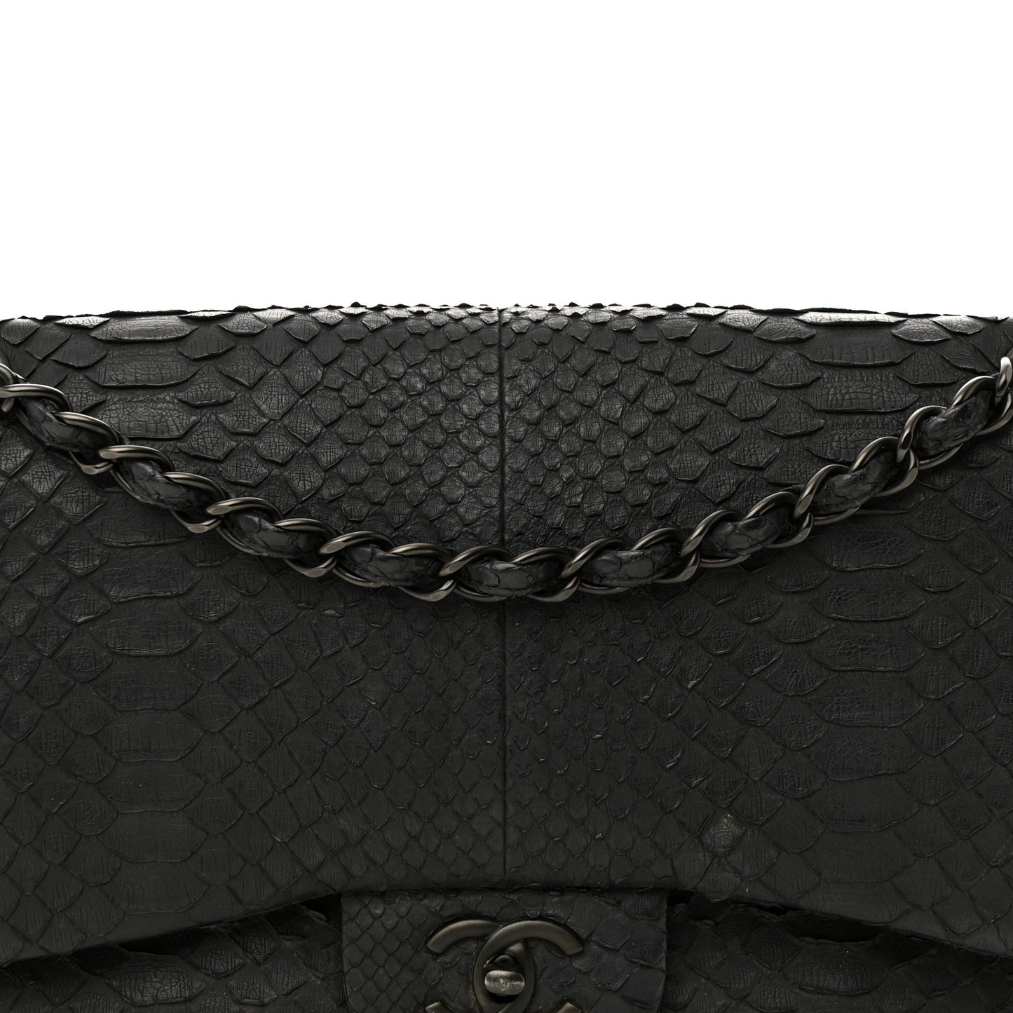 Snakeskin Jumbo Double Flap So Black