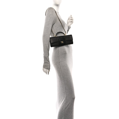Chanel Calfskin Lizard Embossed Top Handle Long Clutch With Chain Black 2 of 12