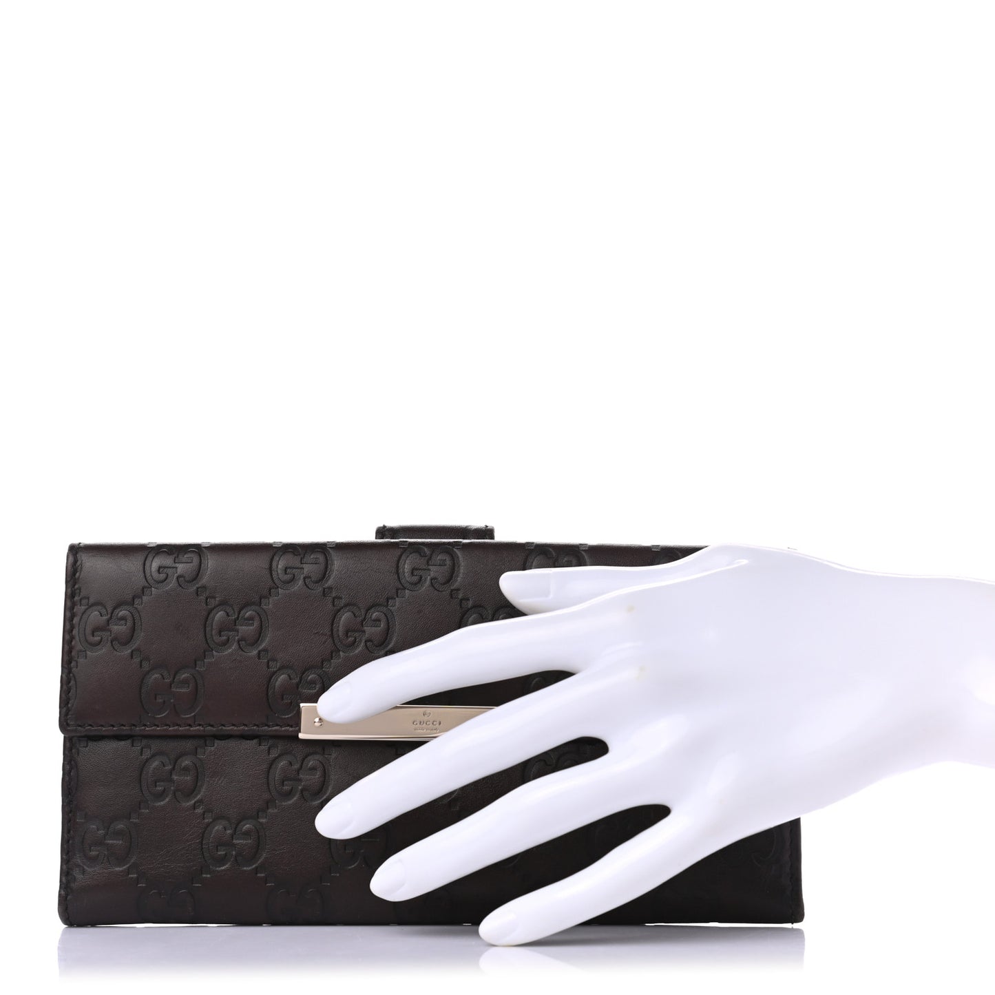 Guccissima Margaux Calfskin Metal Bar Continental Flap Wallet Chocolate