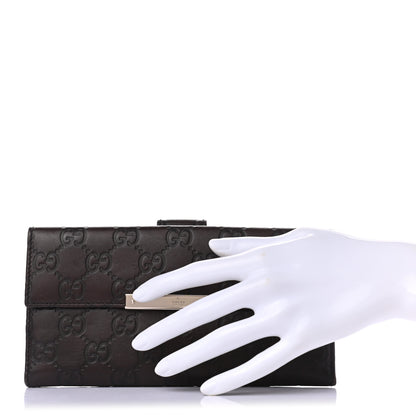 Gucci Guccissima Margaux Calfskin Metal Bar Continental Flap Wallet Chocolate 2 of 11