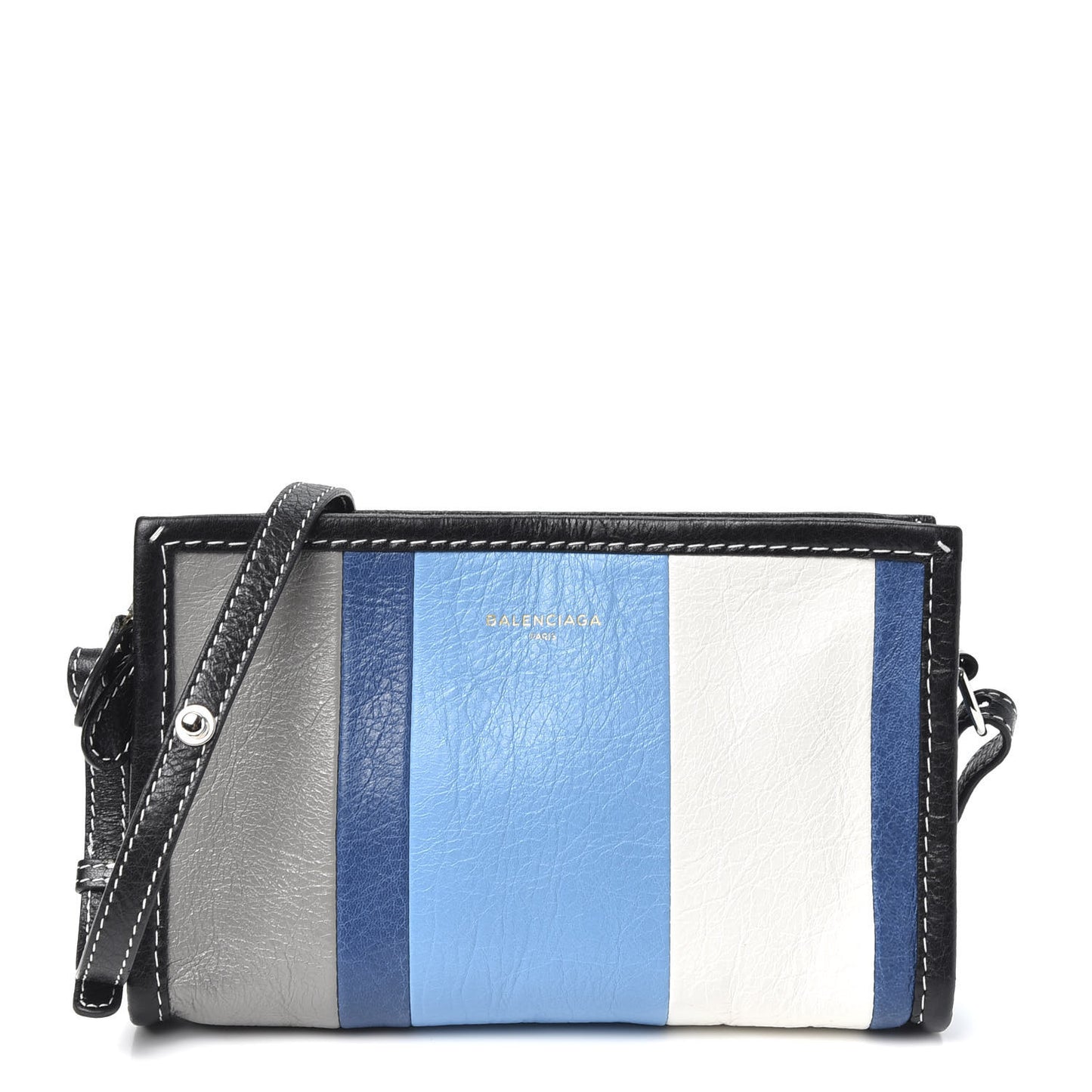 Veau Arena Multicolore Bazar Strap Clutch Bleu Gris White Black