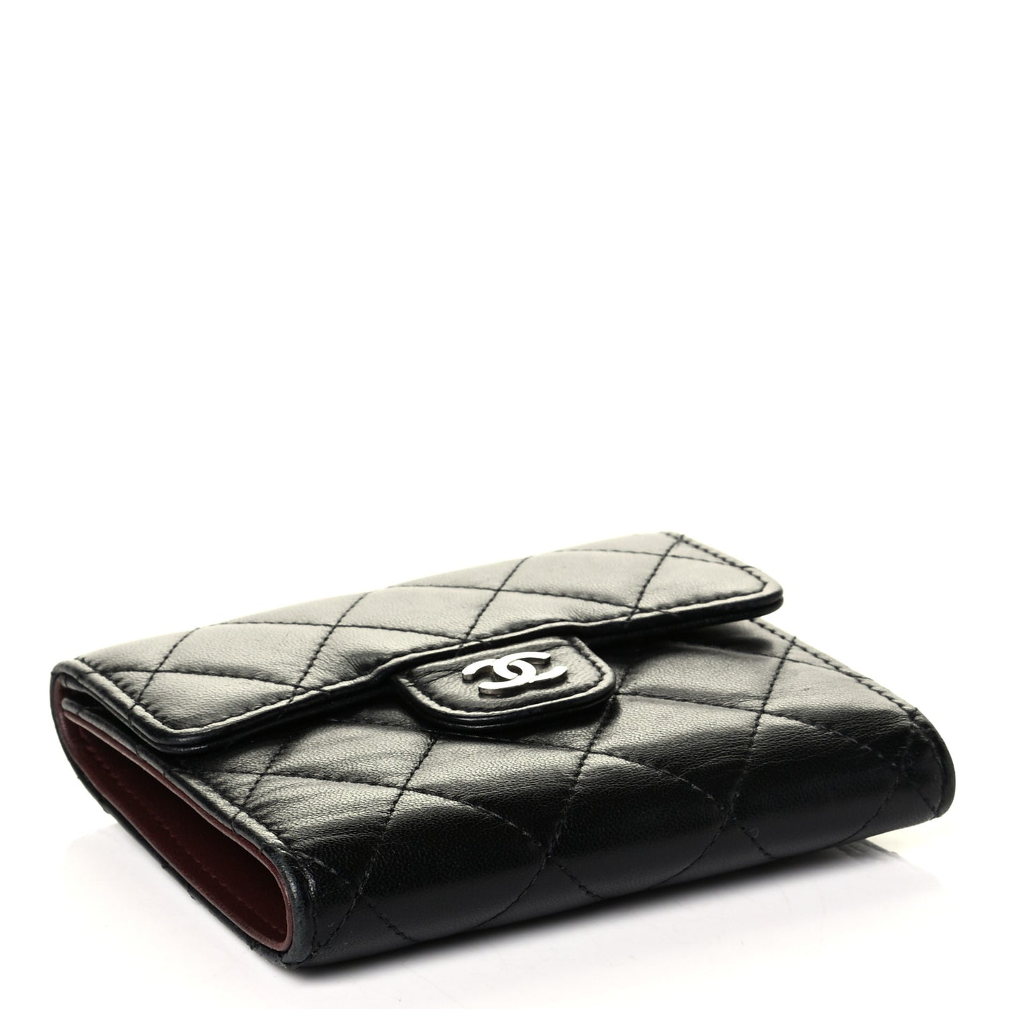 Lambskin Quilted Compact Flap Wallet Black