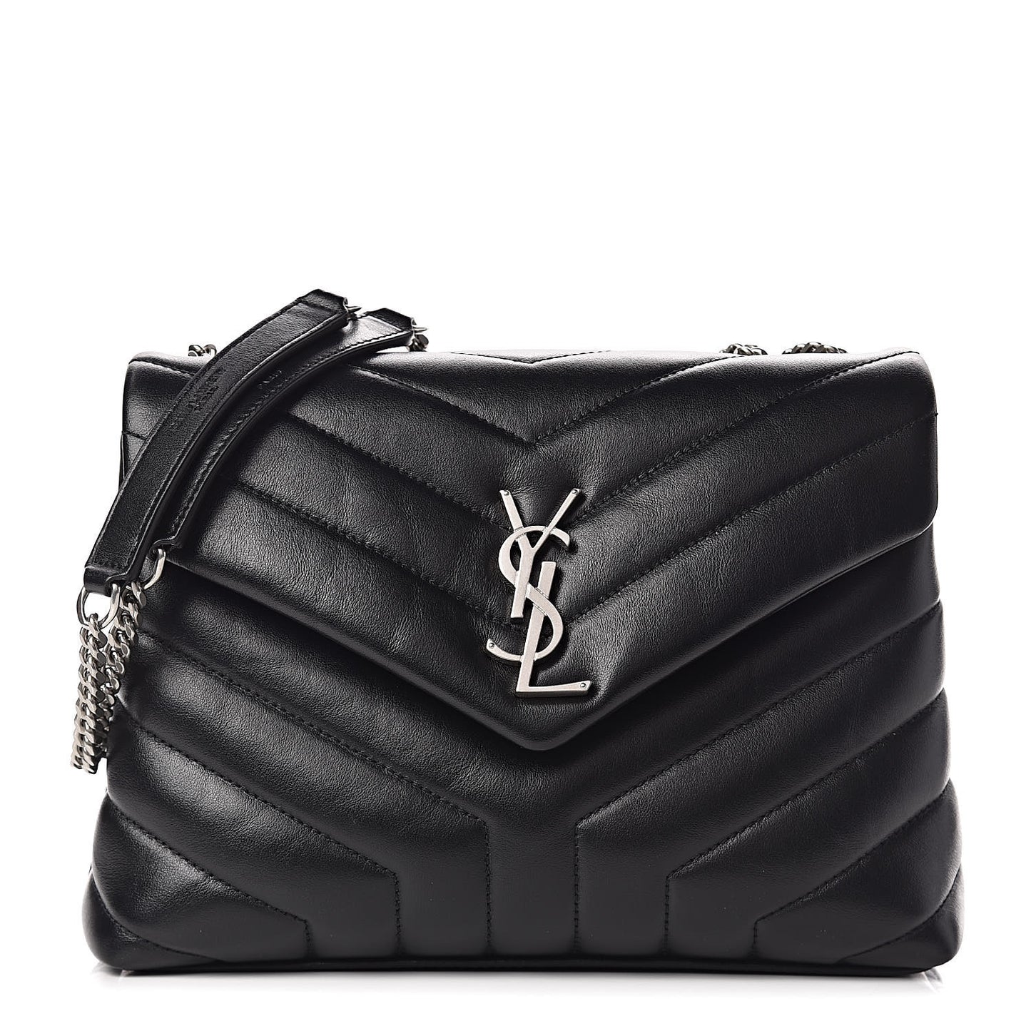 Calfskin Y Quilted Monogram Small Loulou Chain Satchel Black