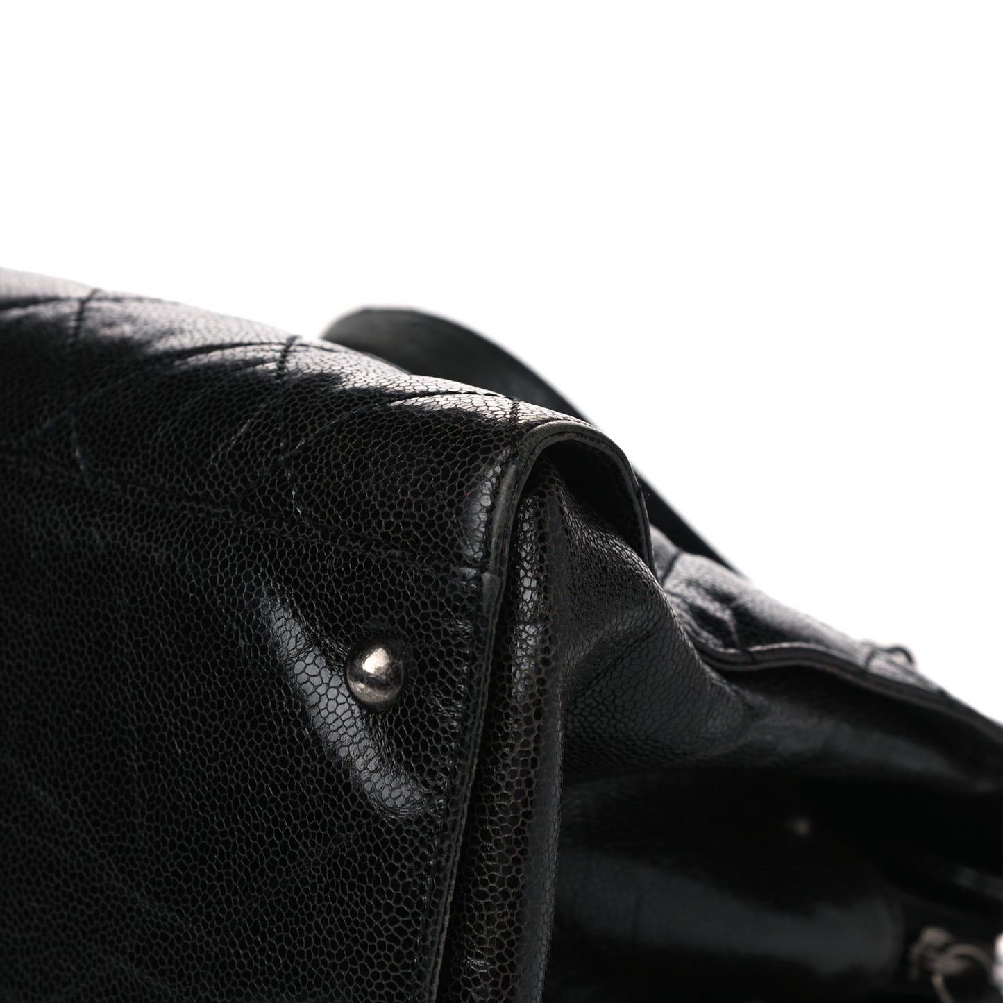 Crumpled Grained Calfskin Quilted CC Crave Tote Black