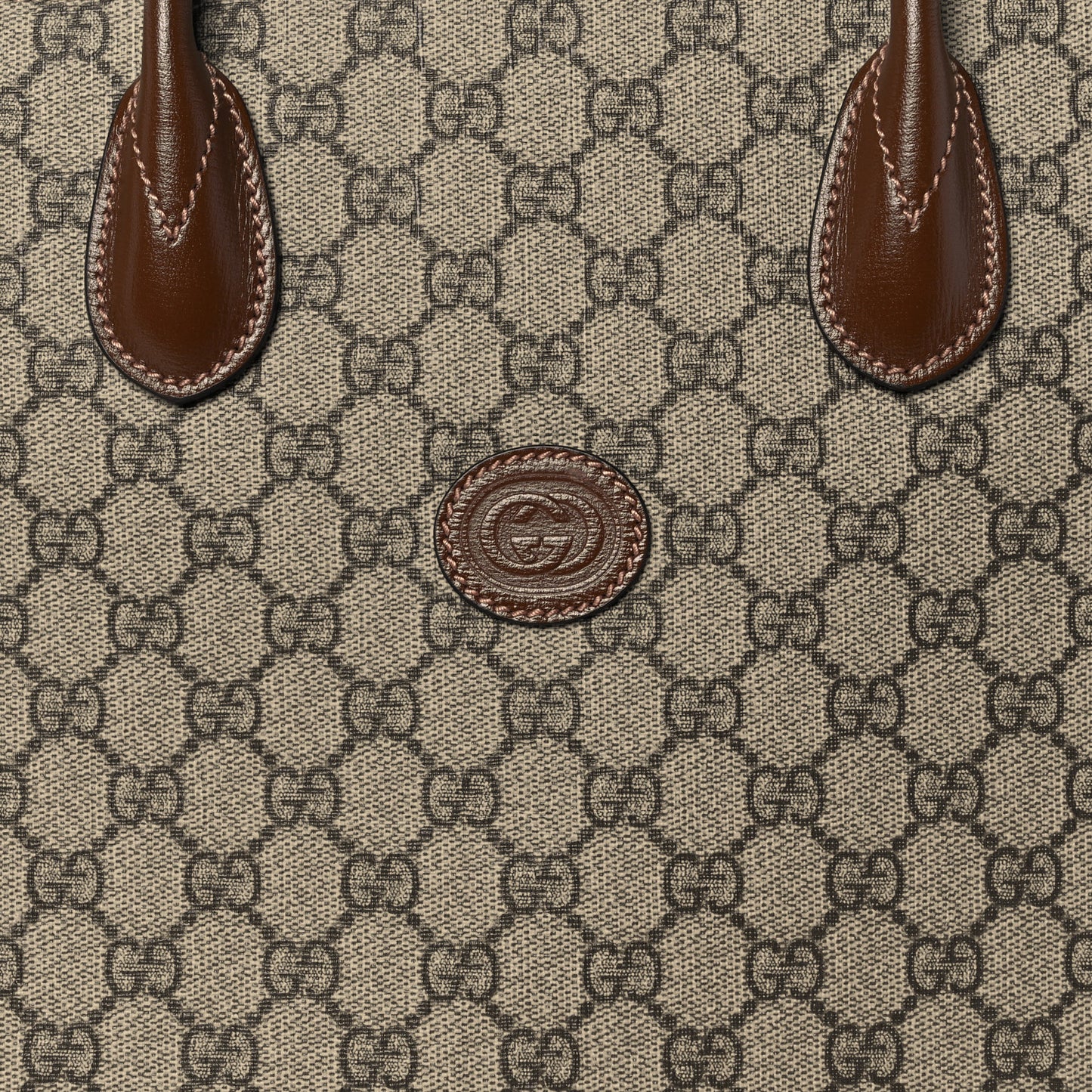 GG Supreme Monogram Azalea Calfskin Medium Retro Interlocking G Tote Bag Beige Ebony Brown Sugar