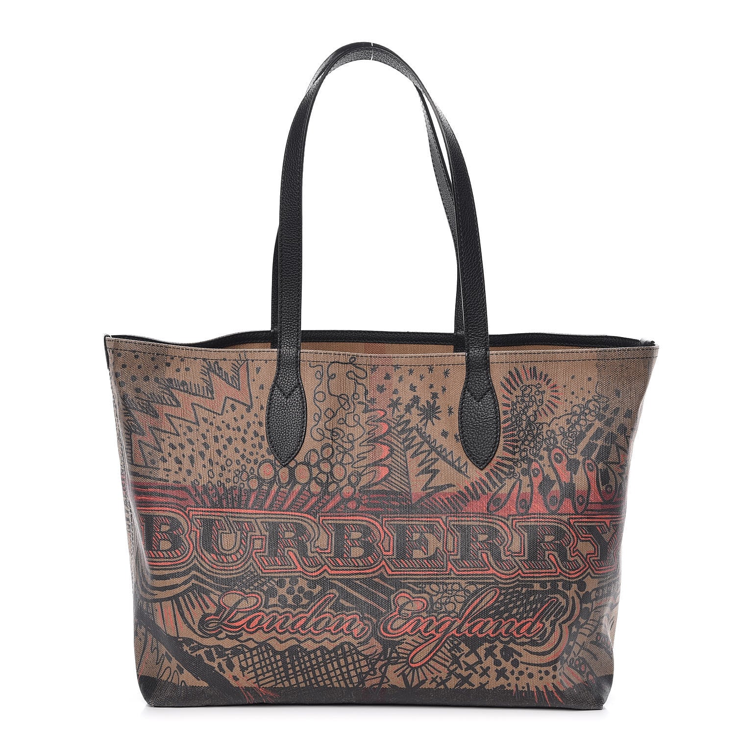 Burberry Coated Canvas Mega Check Medium Doodle Tote Black 1 of 10