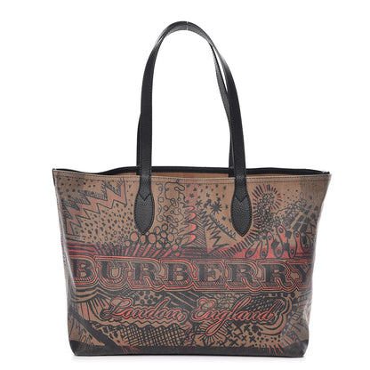 Burberry Coated Canvas Mega Check Medium Doodle Tote Black 1 of 10