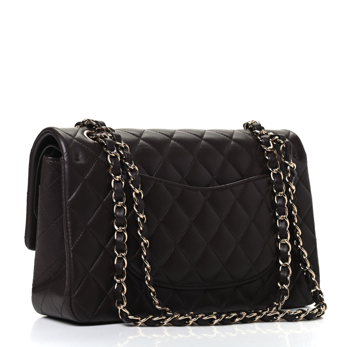 Lambskin Quilted Medium Double Flap Dark Brown