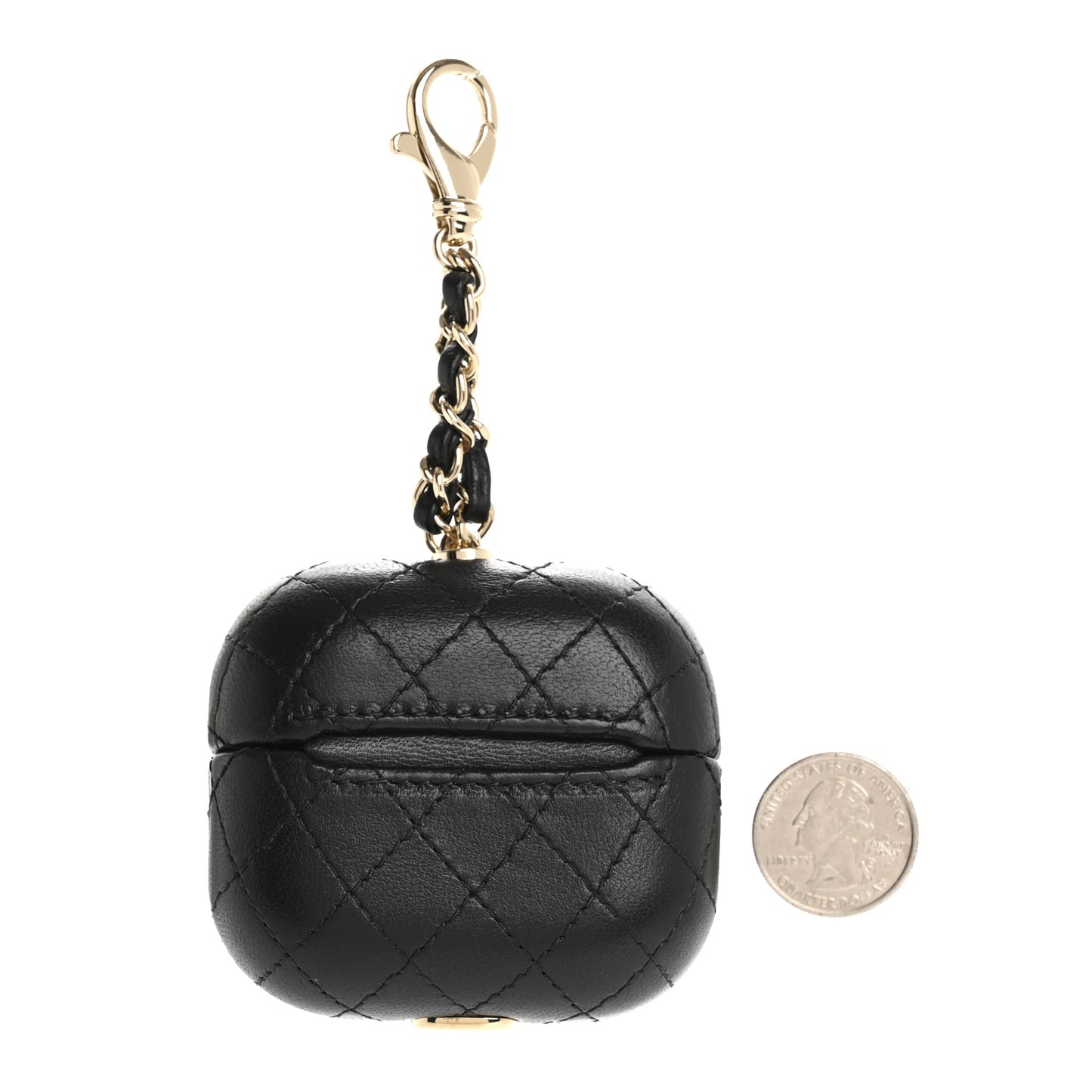 Lambskin Quilted Airpods Pro Case With Chain Black