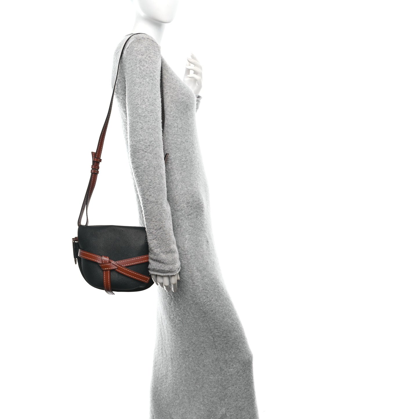 Grained Calfskin Small Gate Crossbody Bag Pecan Black