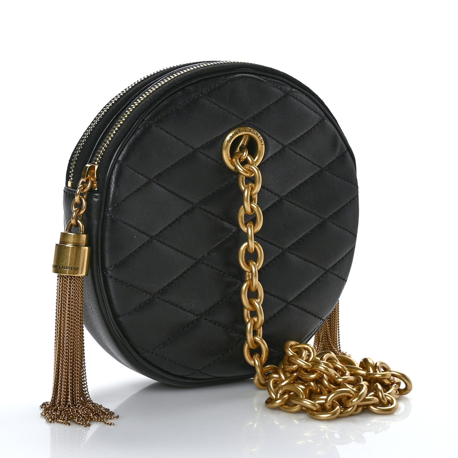 Saint Laurent Lambskin Quilted Round Le Maillon Round Tassel Chain Crossbody Bag Black 3 of 11