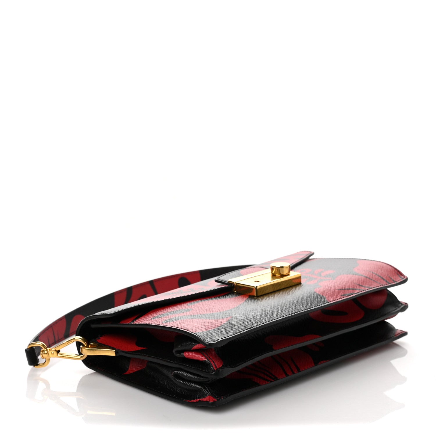 Prada Saffiano Lux Hibiscus Print Sound Shoulder Bag Rosso Ibisco 3 of 7