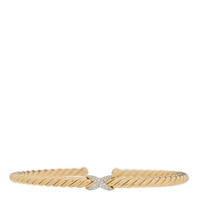 David Yurman 18K Yellow Gold Diamond 4mm Cablespira X Station Cable Bracelet 1 of 3