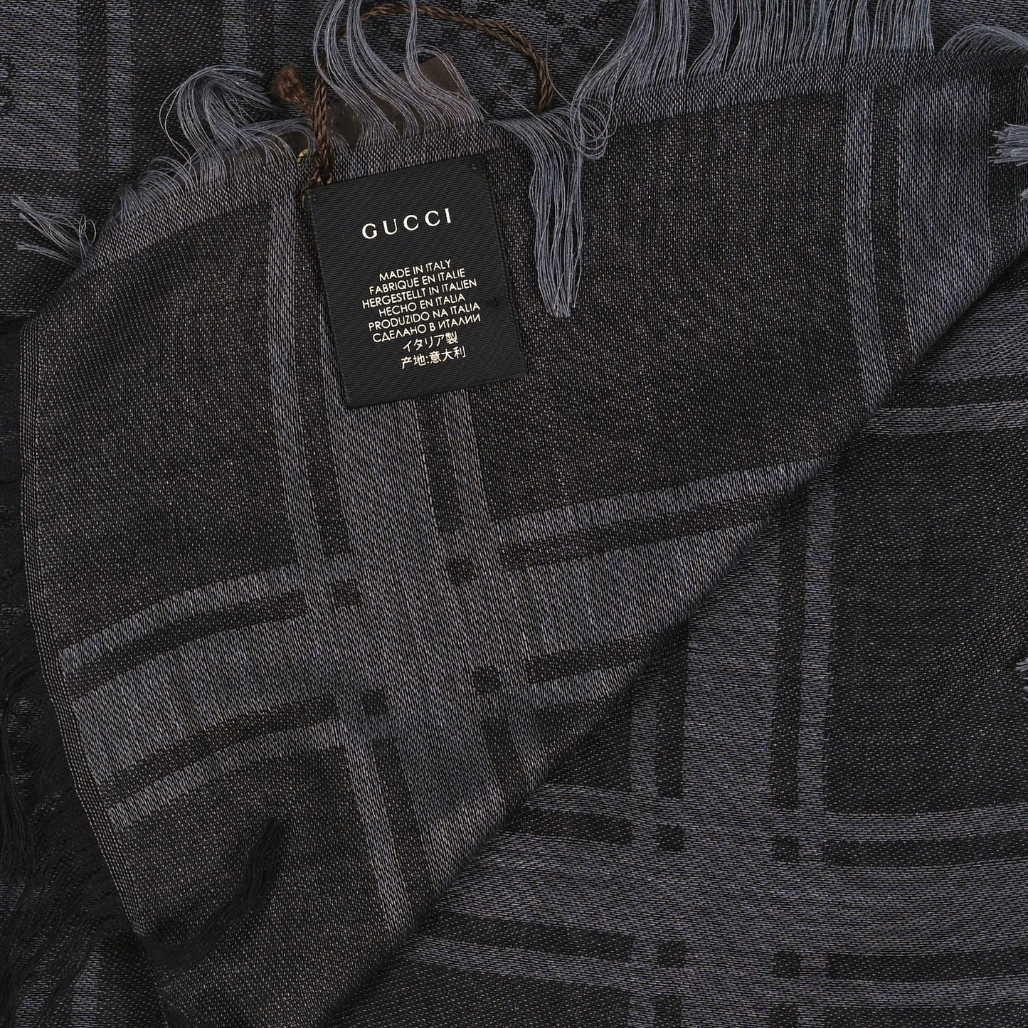 Wool Silk GG Monogram Diamante Plaid Surviee Shawl Graphite Black