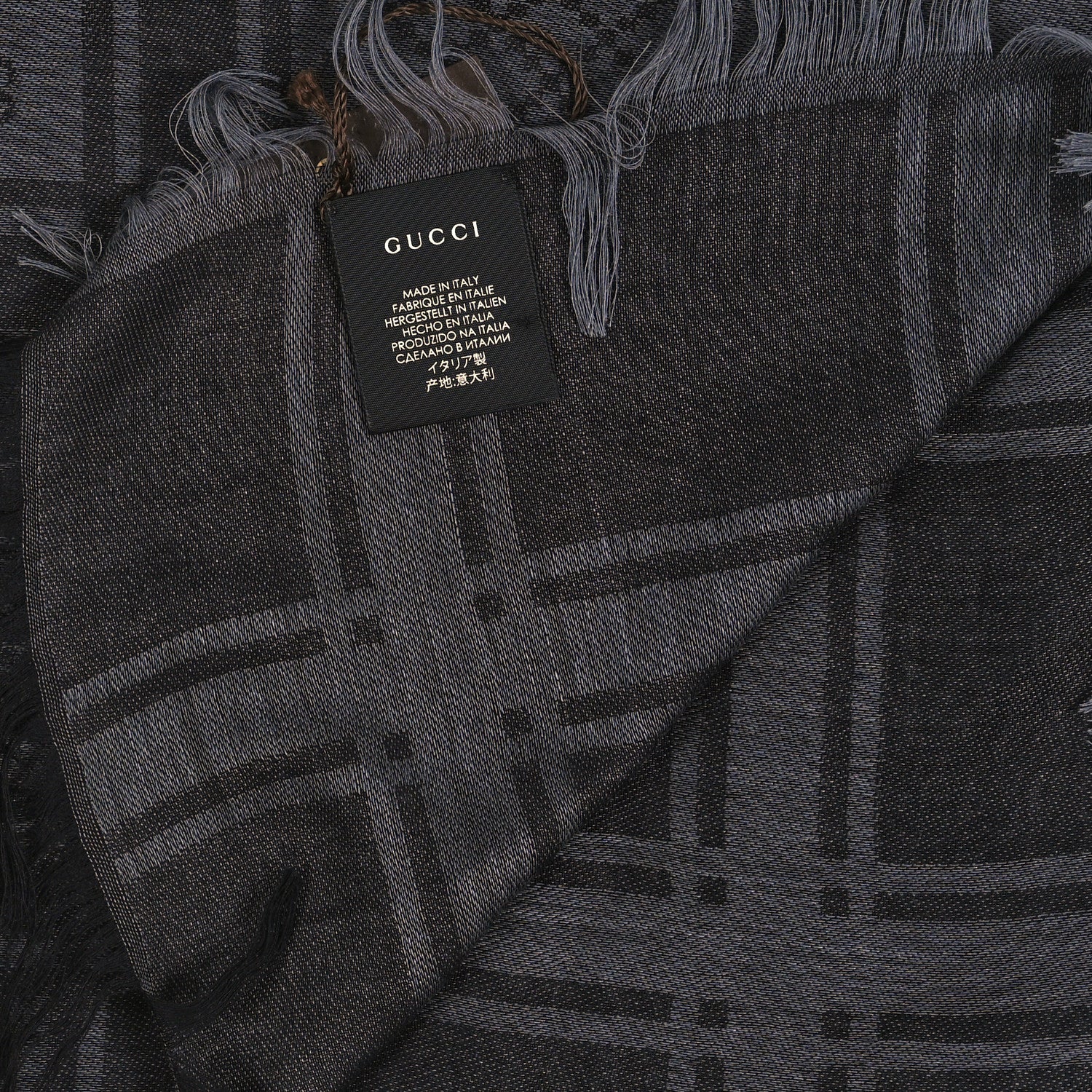 Gucci Wool Silk GG Monogram Diamante Plaid Surviee Shawl Graphite Black 3 of 3