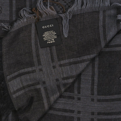 Gucci Wool Silk GG Monogram Diamante Plaid Surviee Shawl Graphite Black 3 of 3