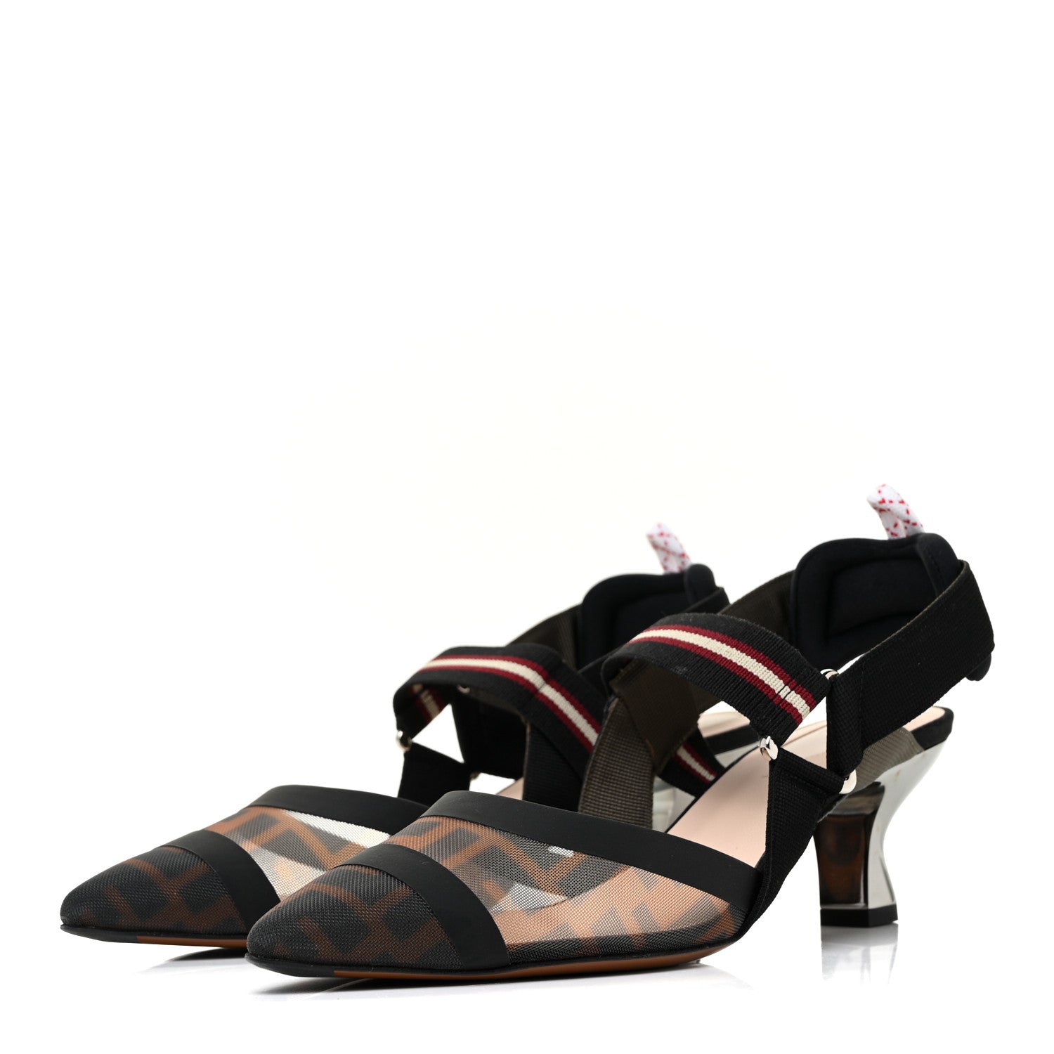 Fendi Technical Mesh FF Colibri 55mm Slingback Pumps 39 Tobacco Moro Bordeaux Black Militare 3 of 10