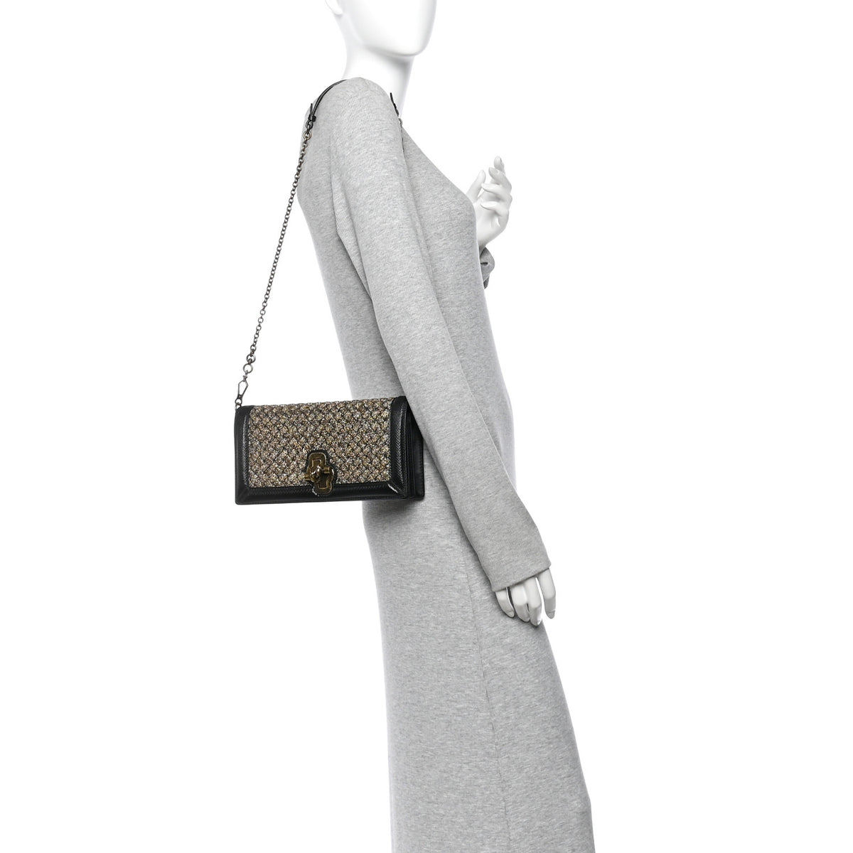 Bottega Veneta Metallic Wool Woven Patent Ayers Olimpia Knot Gold Black 2 of 10