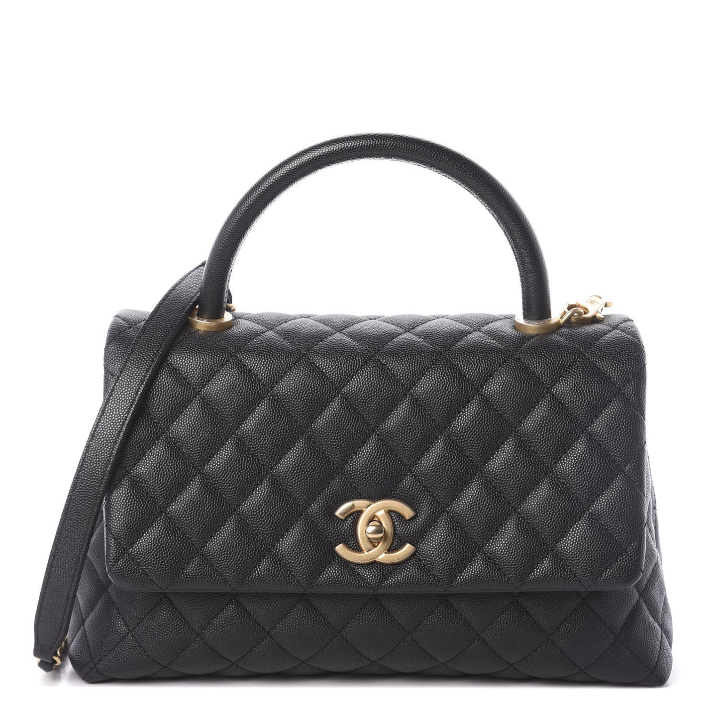 Caviar Quilted Small Coco Handle Flap Black