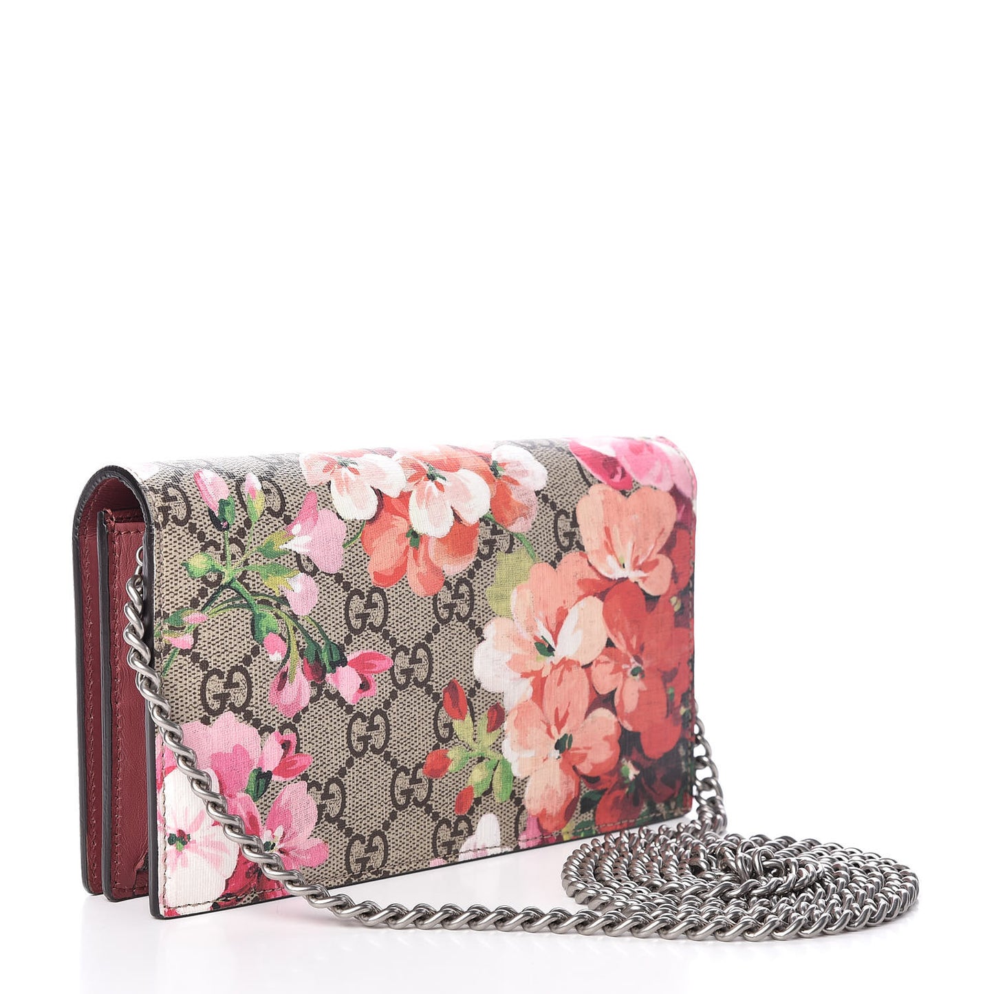 GG Supreme Monogram Blooms Chain Wallet Beige Multicolor Dry Rose