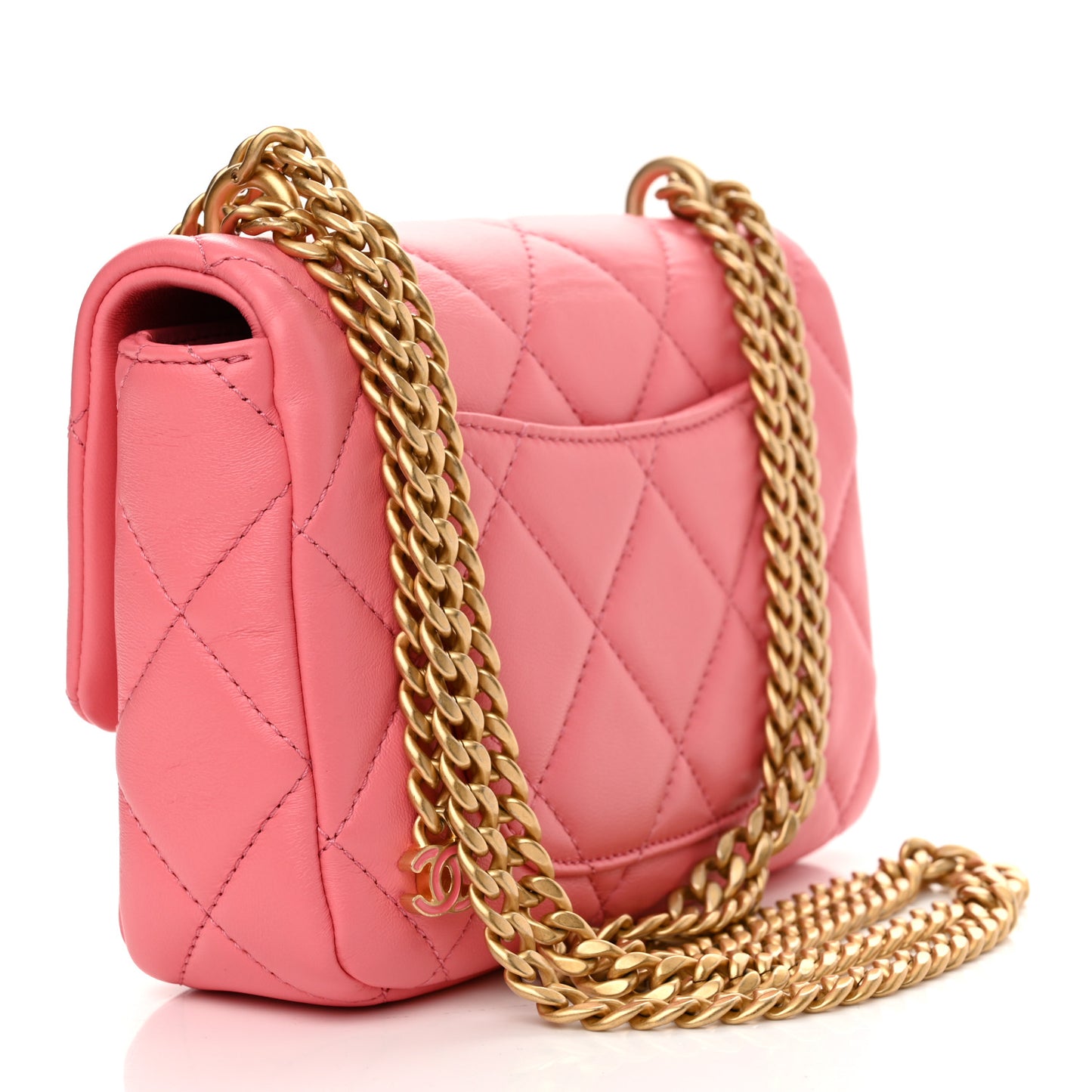 Lambskin Enamel Quilted Pending CC Mini Square Flap Pink