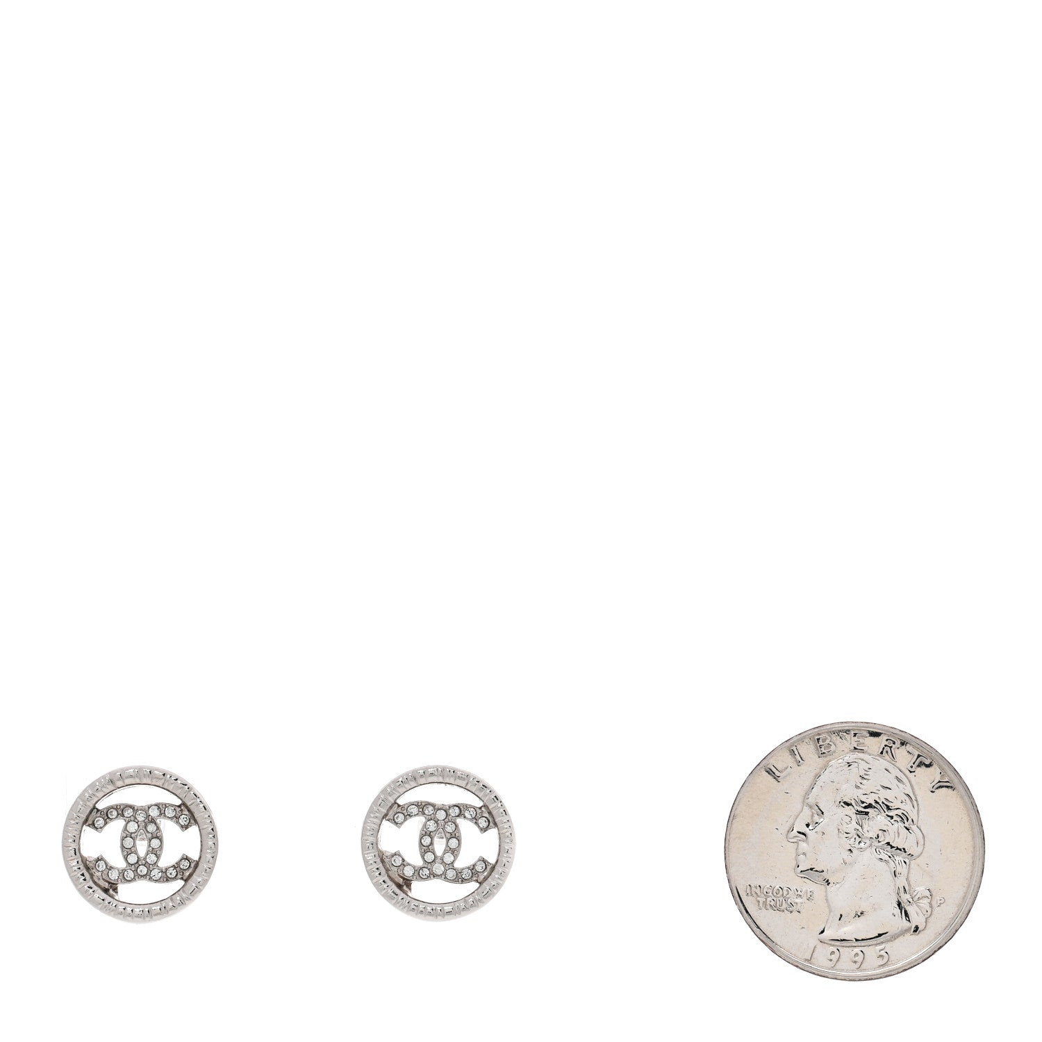 Chanel Metal Crystal Textured CC Round Earrings Silver 2 of 4