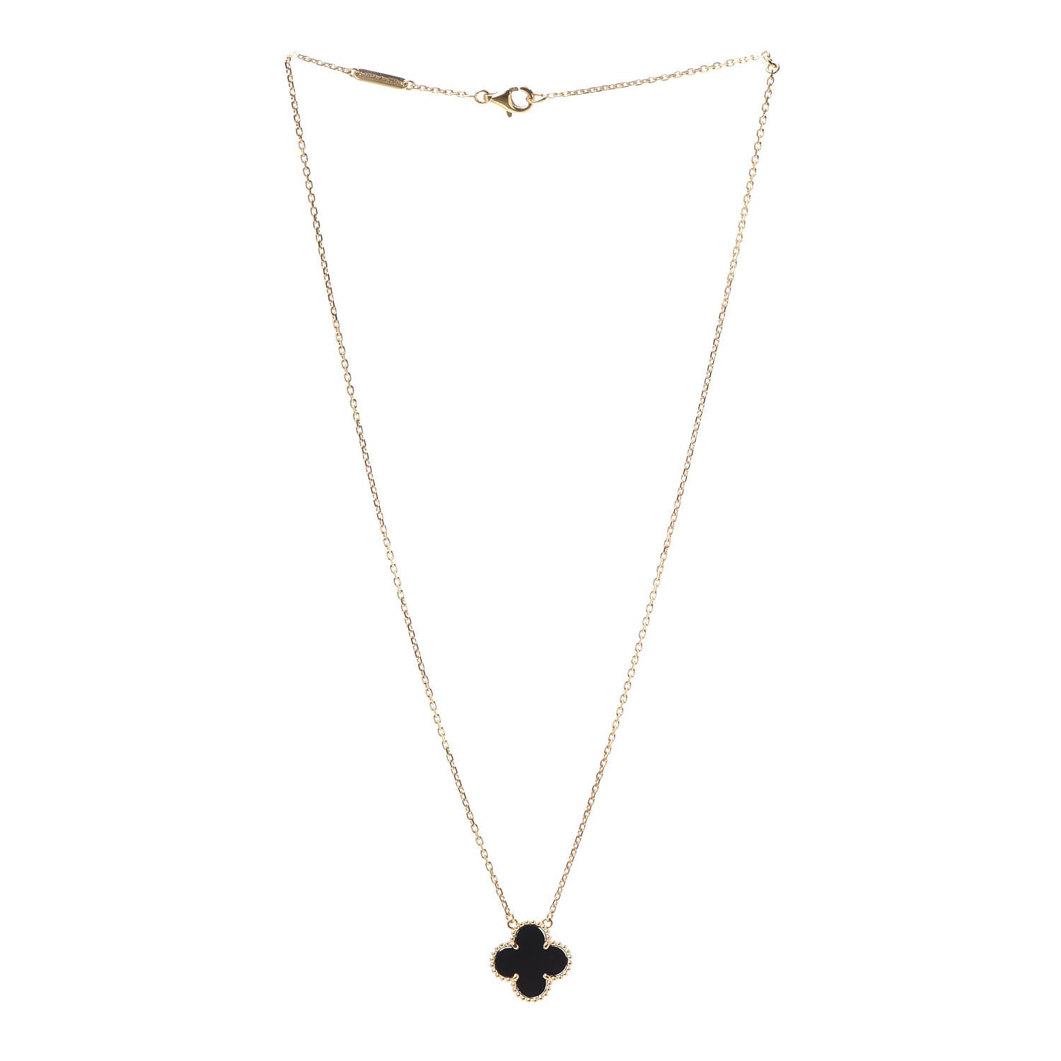Van Cleef & Arpels 18K Yellow Gold Black Onyx Vintage Alhambra Pendant Necklace 3 of 6
