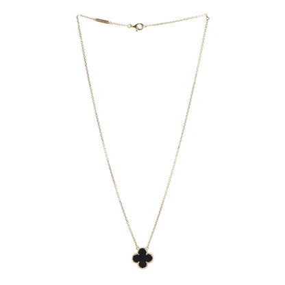 Van Cleef & Arpels 18K Yellow Gold Black Onyx Vintage Alhambra Pendant Necklace 3 of 6
