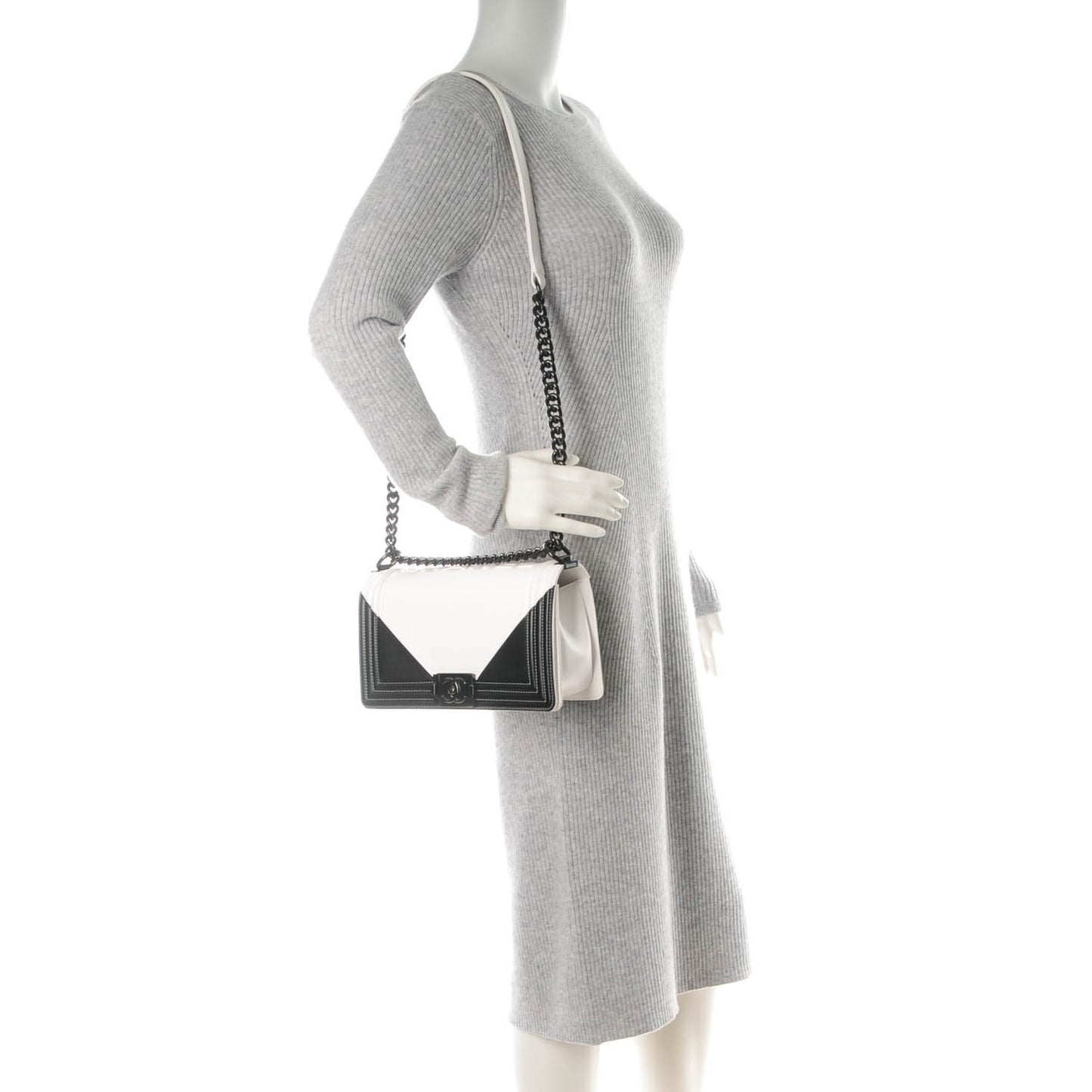 Calfskin Medium Bi-Color Boy Flap Black White