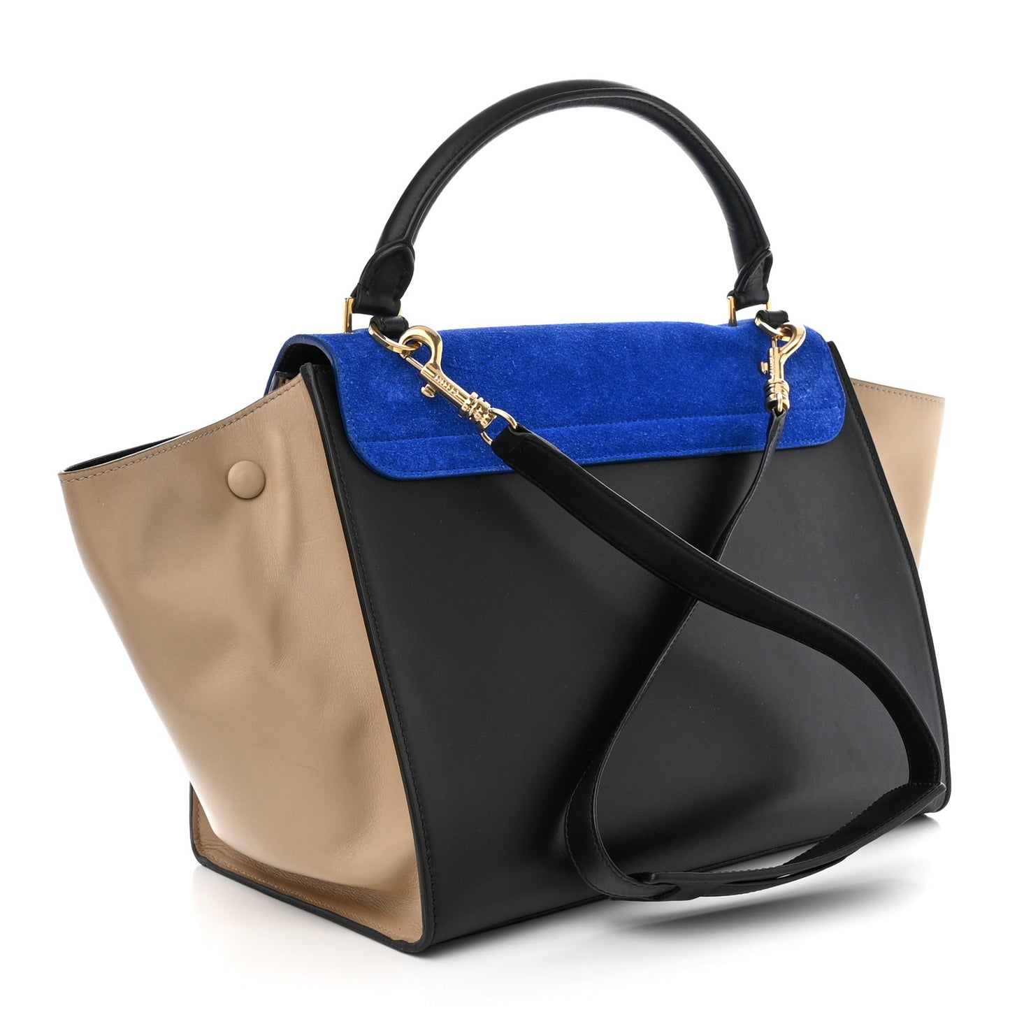 Smooth Calfskin Suede Medium Tri-Color Trapeze Royal Blue
