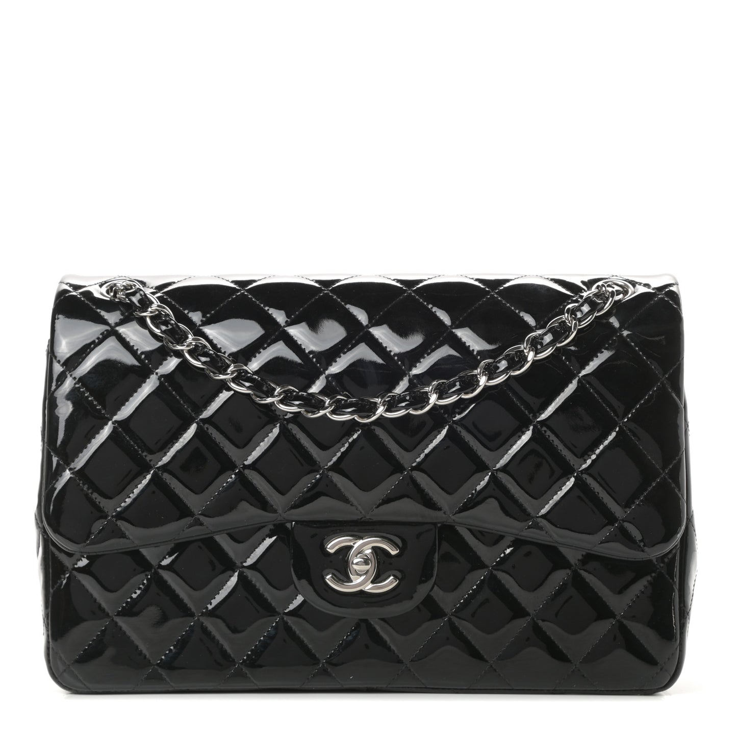 Patent Quilted Jumbo Double Flap Black