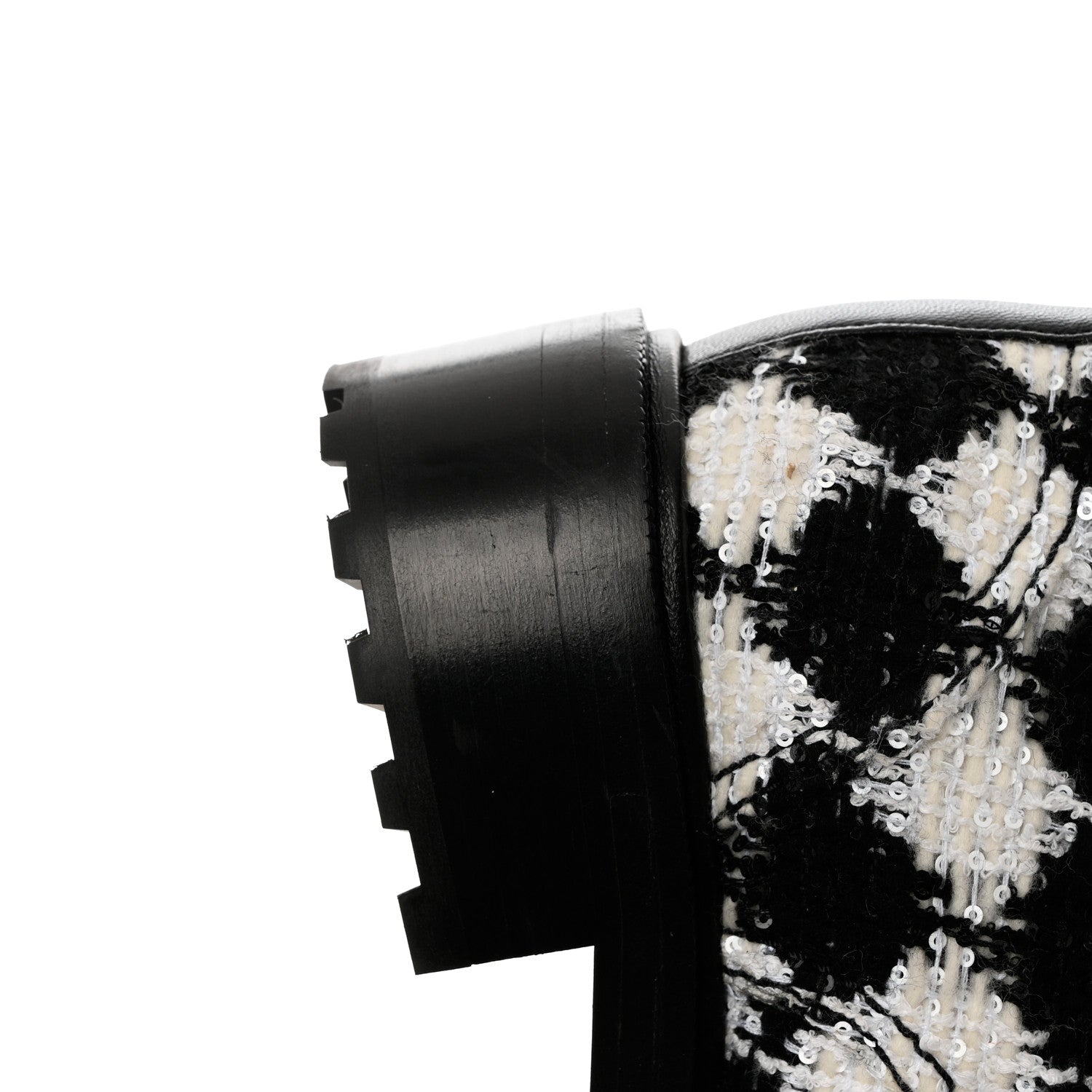 Chanel Tweed Grosgrain Pearl Combat Short Boots 38 White Black 9 of 10