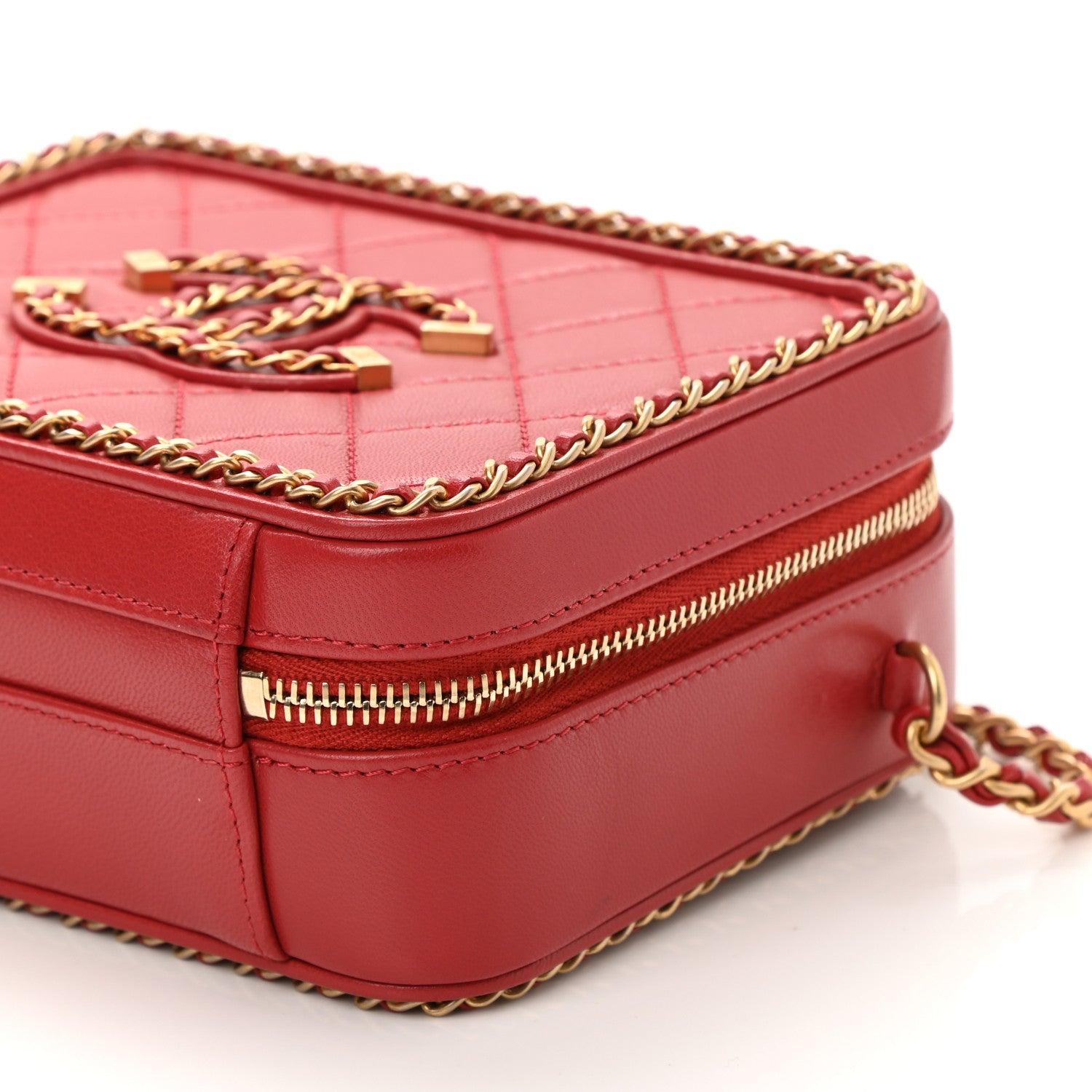 Chanel Goatskin Quilted Small CC Filigree Vanity Case Red 9 of 9