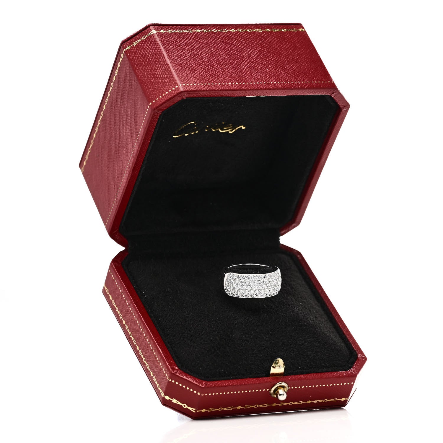 Cartier 18K White Gold Diamond 5 Row Half Paved Band Ring 48 4.5 5 of 5