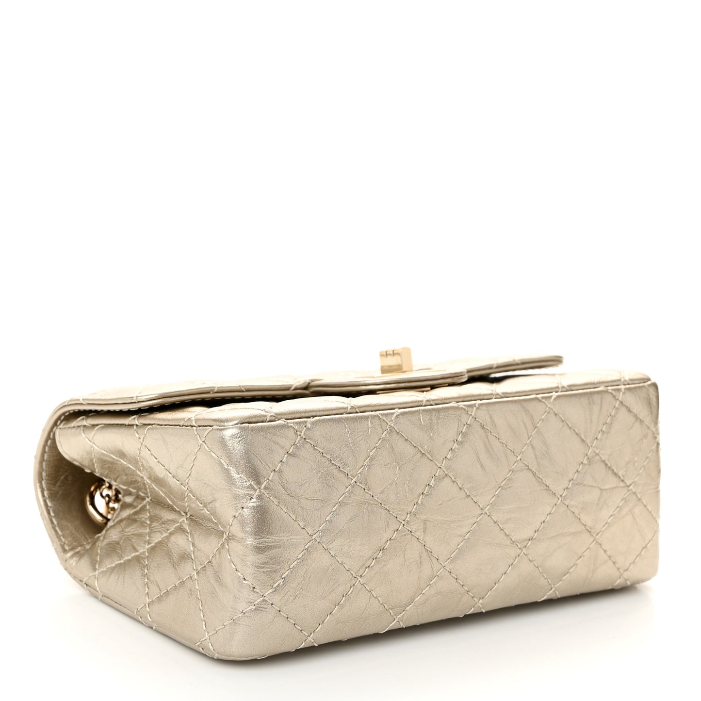 Metallic Aged Calfskin Quilted 2.55 Reissue Mini Flap Light Gold