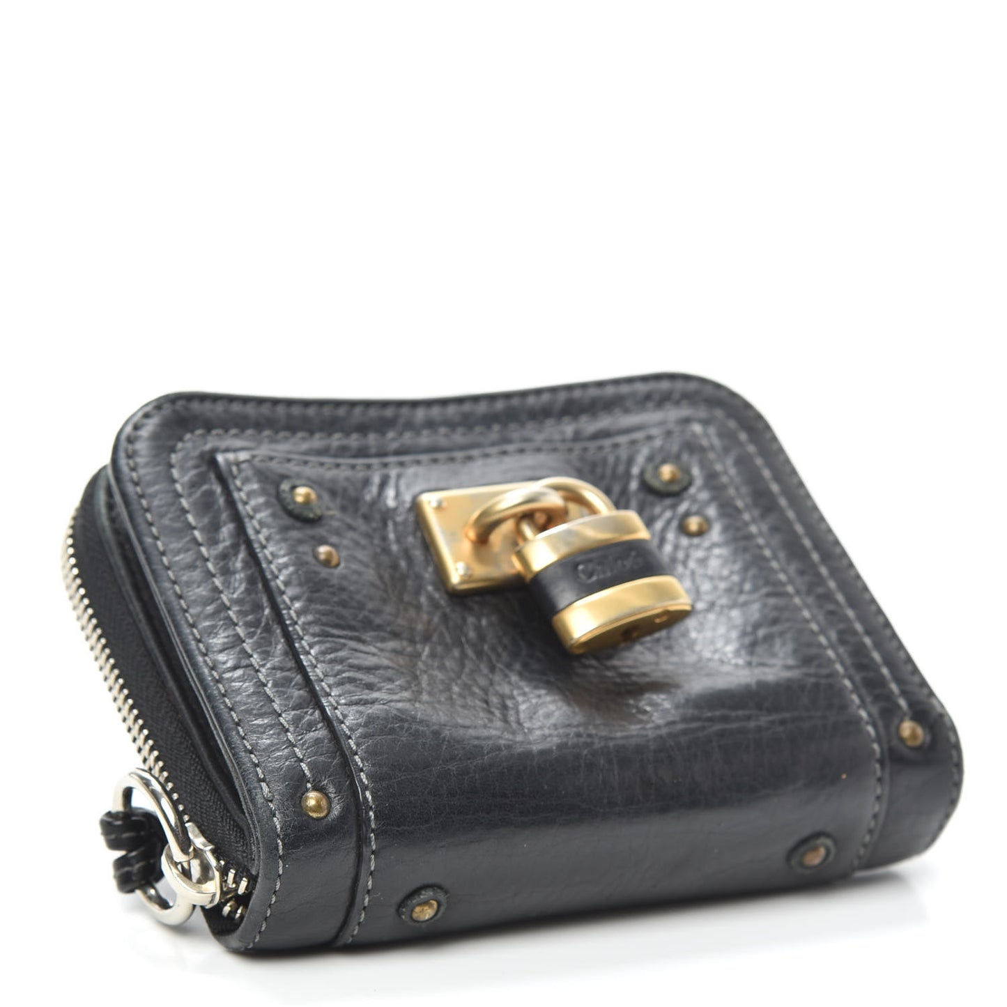 Calfskin Paddington Compact Zip Around Coin Purse Wallet Black