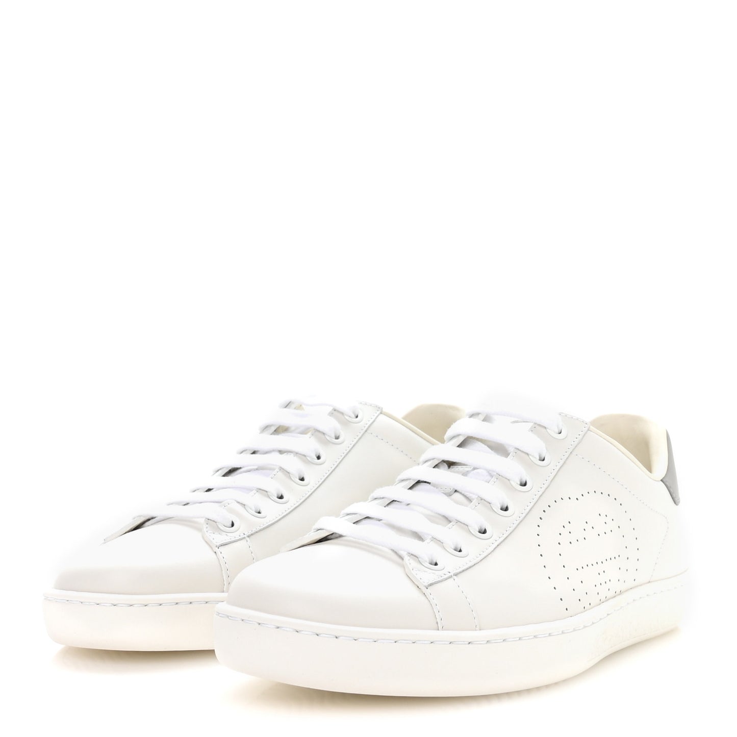 Calfskin Interlocking G Perforated Womens Ace Sneakers 37 White Grey Sky