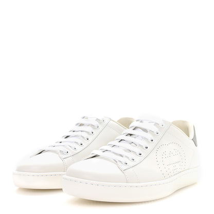 Gucci Calfskin Interlocking G Perforated Womens Ace Sneakers 37 White Grey Sky 4 of 9