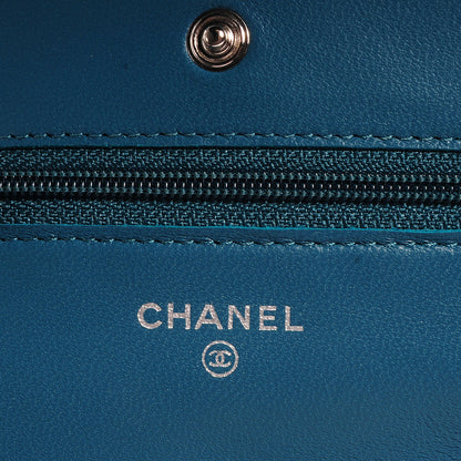 Chanel Lambskin Quilted CC Wallet On Chain Turquoise 6 of 9
