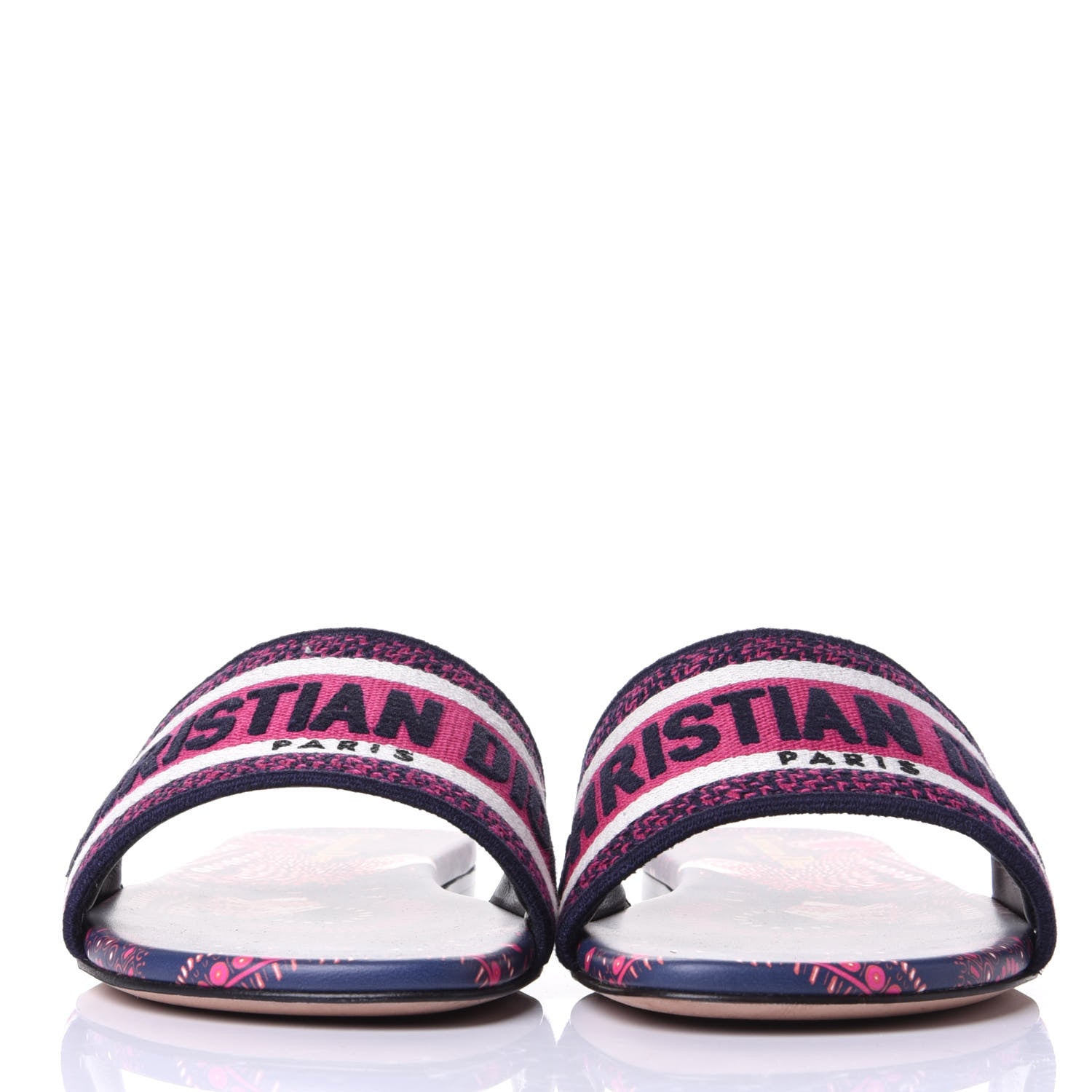 Christian Dior Canvas Embroidered Animals Dway Mules Slide Sandals 37.5 Deep Blue Fuchsia 2 of 11