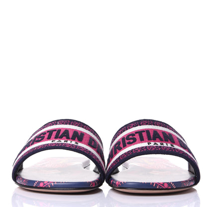 Christian Dior Canvas Embroidered Animals Dway Mules Slide Sandals 37.5 Deep Blue Fuchsia 2 of 11