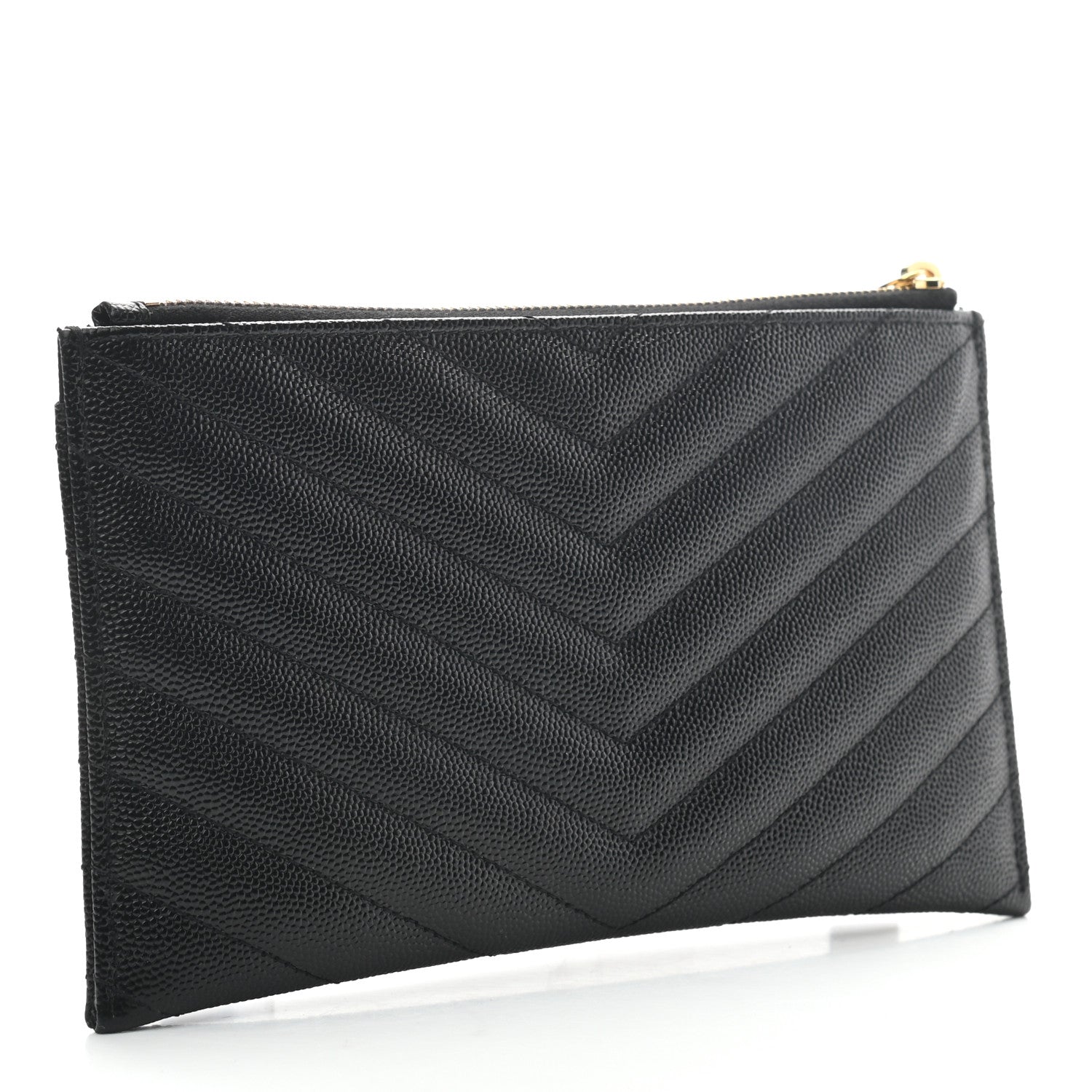 Saint Laurent Grain De Poudre Chevron Monogram Bill Pouch Black 3 of 7