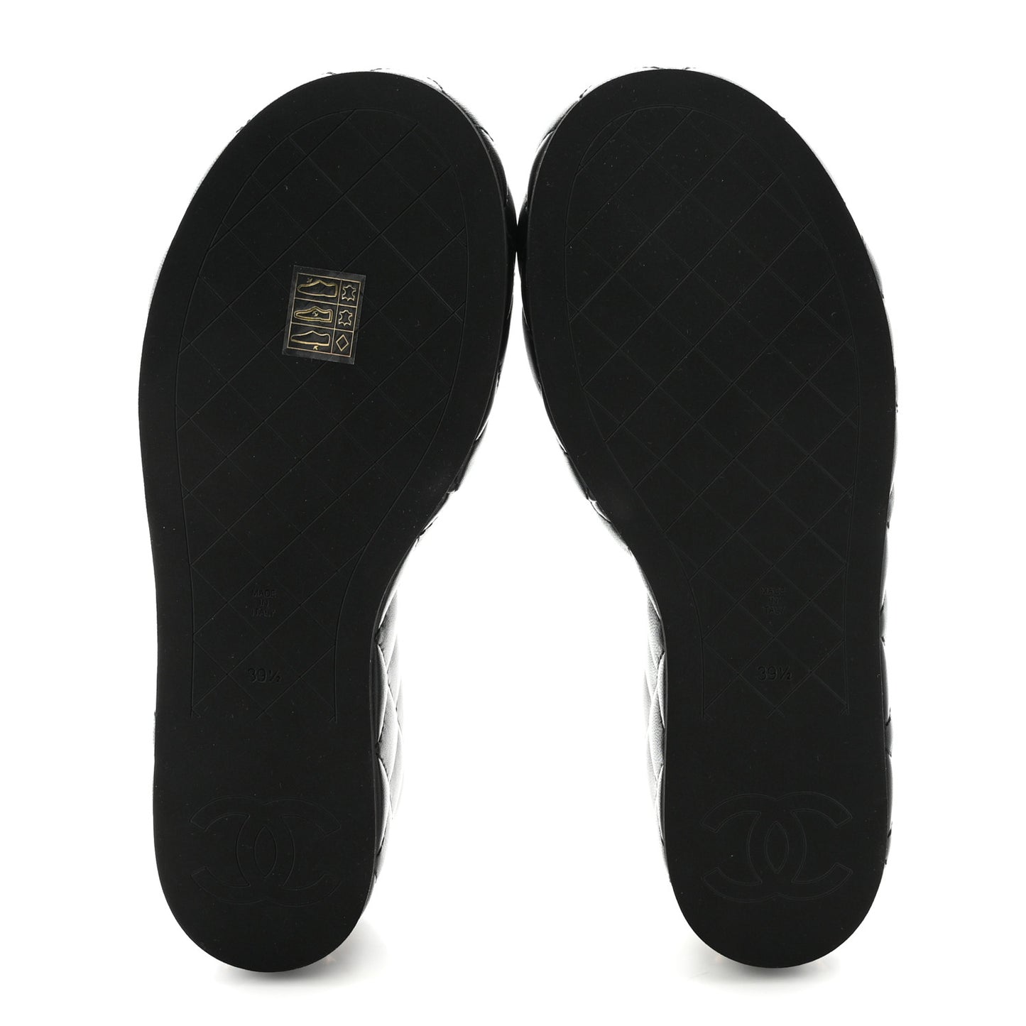 Lambskin Quilted Camelia CC Wedge Sandal Mules 38.5 Black