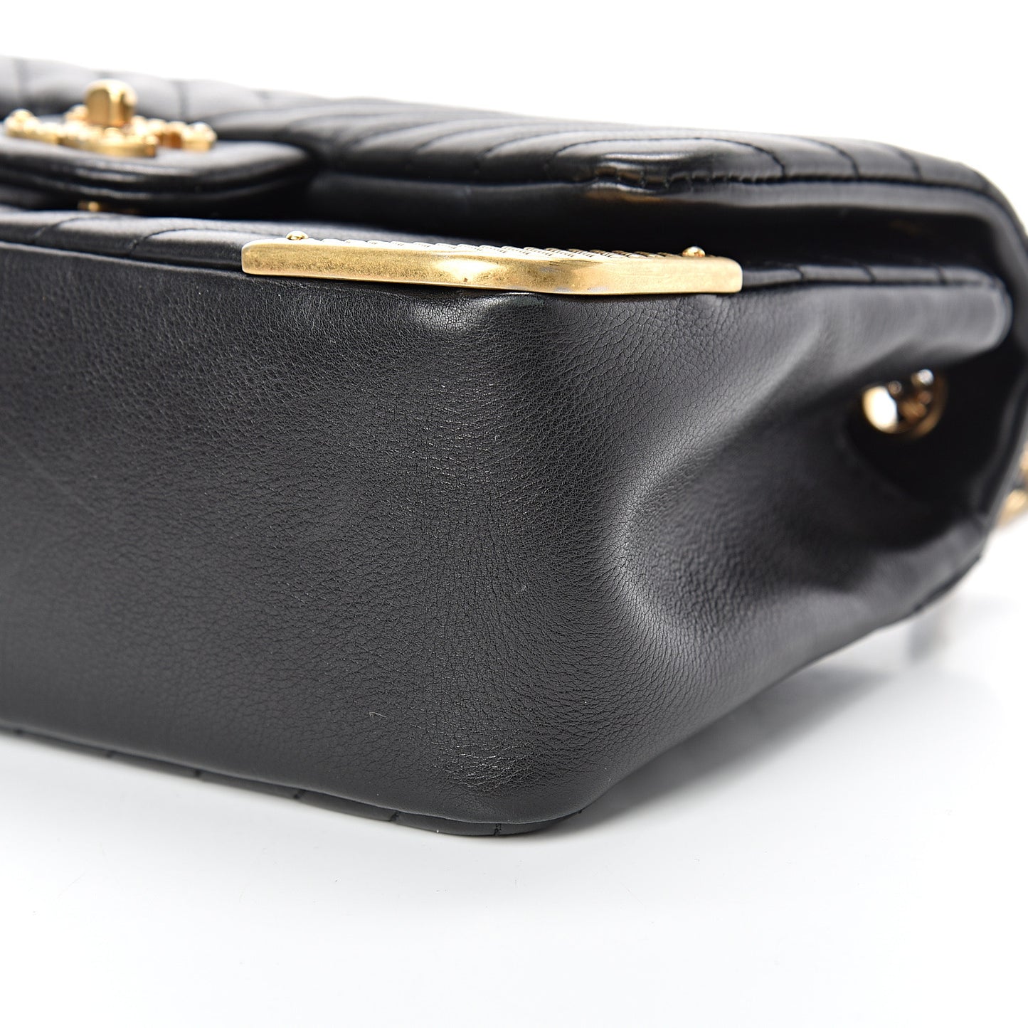Calfskin Chevron Quilted Mini Rock The Corner Flap Black